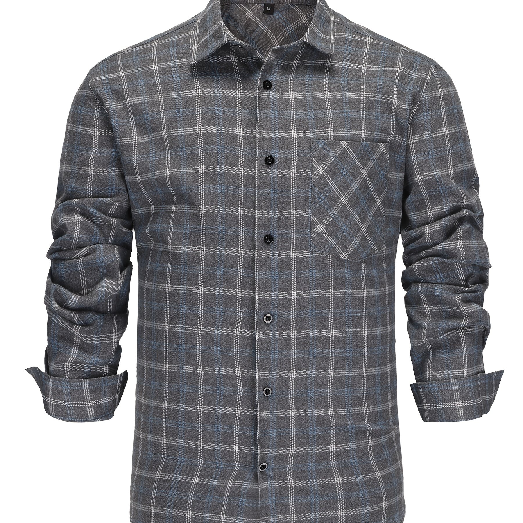 Brushed Checkered Long Sleeve Shirt, Gray Shirt Top