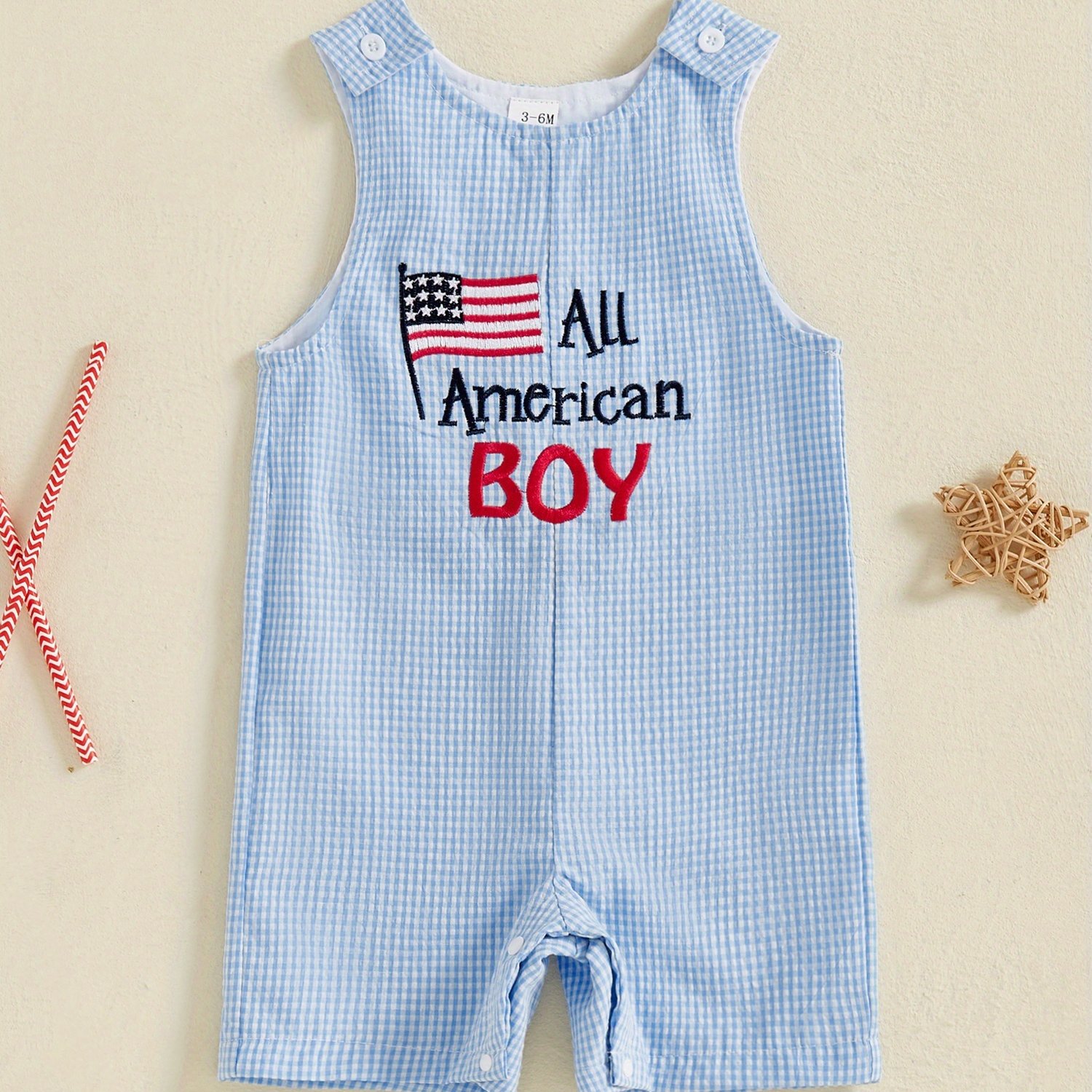 TEMU Adorable Sleeveless Romper For Baby Boys Featuring Stars And Stripes, Perfect For Celebrating Day, For Outdoor