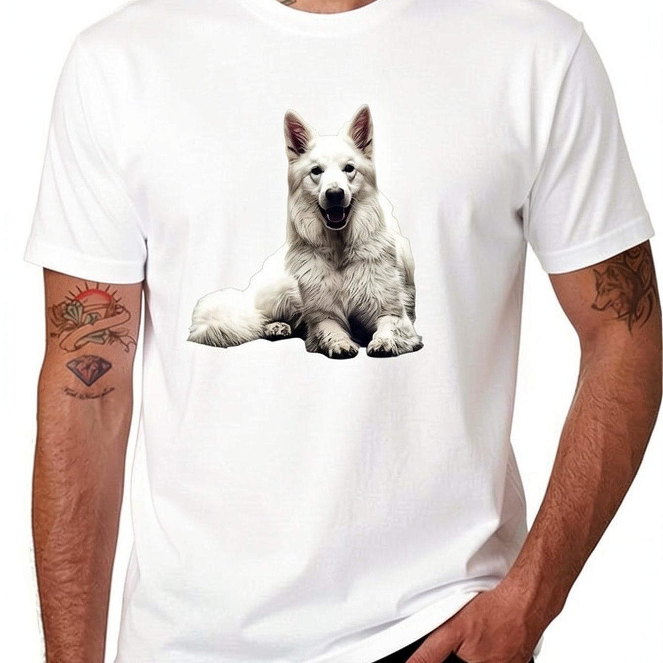 Men' Shepherd Dog Graphic T-shirt - Heavyweight 220gsm Relaxed Fit Short Sleeve Round Neck Casual Shirt With German Shepherd Print For Casual Attire And Dog Lovers Apparel