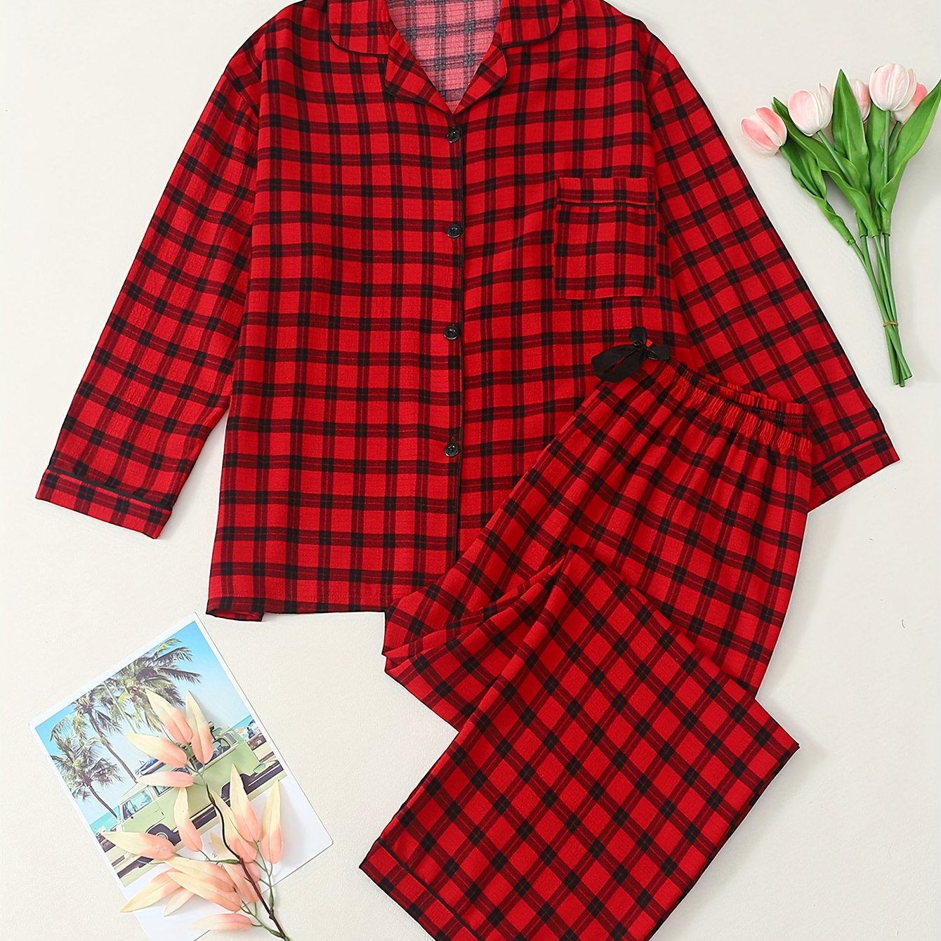TEMU Women's Classic Vintage Print Long Sleeve Long Pants Pajama Set