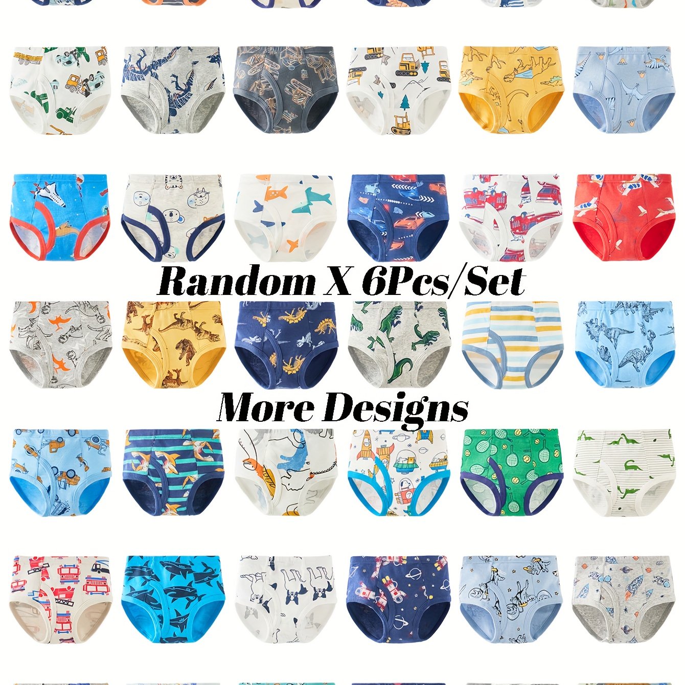 6pcs Per Set Random Boys' Briefs Cartoon Pattern 100% Comfortable Fabric
