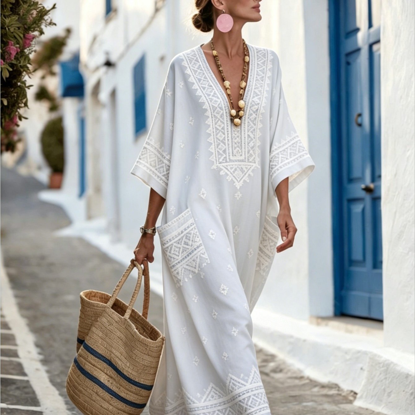 Image of Plus Size - Large Size Stylish Summer Dress, A Must-have Item For Women, Ideal For Beach Vacations, With A Chic Texture Design, Suitable For Spring And Summer Wear, For Her