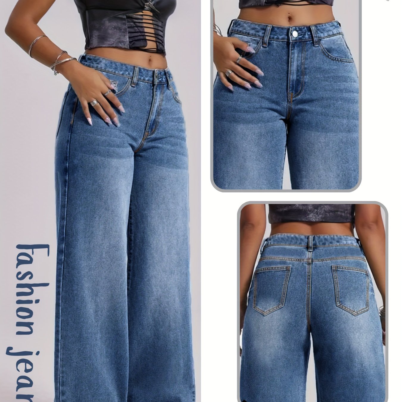 Women's Stretch Versatile Fashion Denim Pants, Washed Blue Loose Straight-leg Casual Jeans-perfect For Work, Camping, Shopping, And Dates. Comfortable And Stylish Slim-fit Trousers, Suitable For
