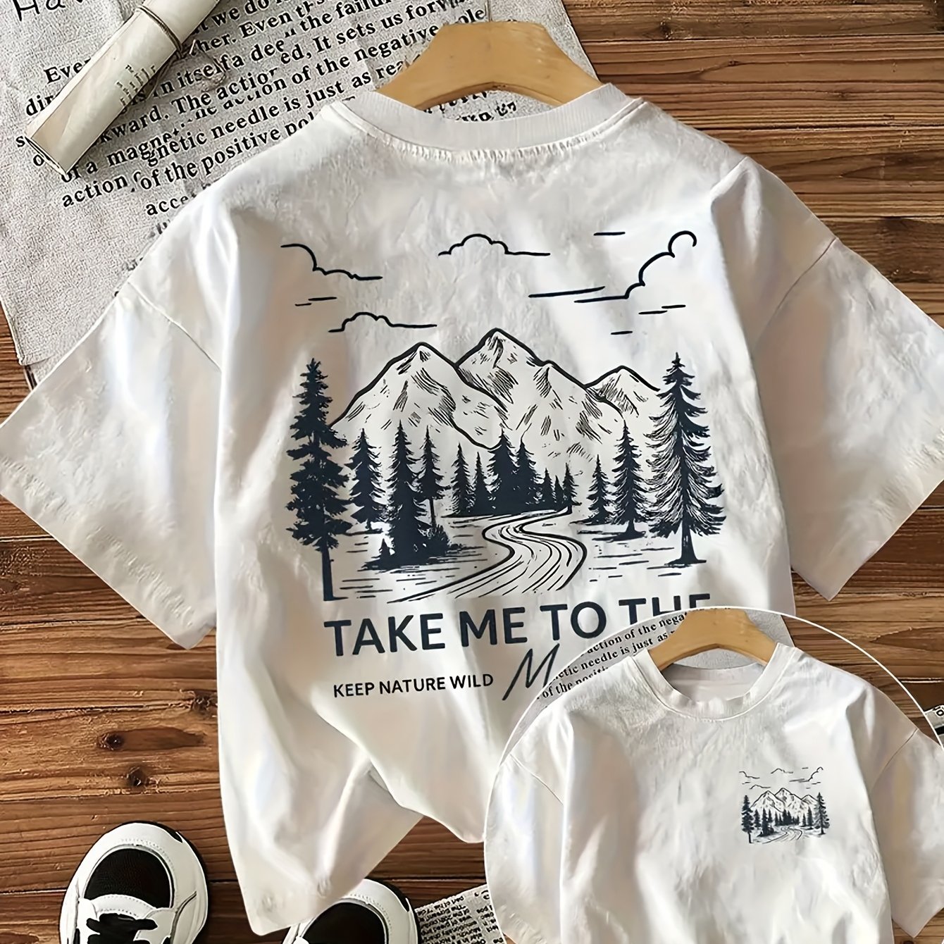 TEMU Double-sided Print Natural Scenery Mountain Outdoor Short Sleeve Round Neck T-shirt