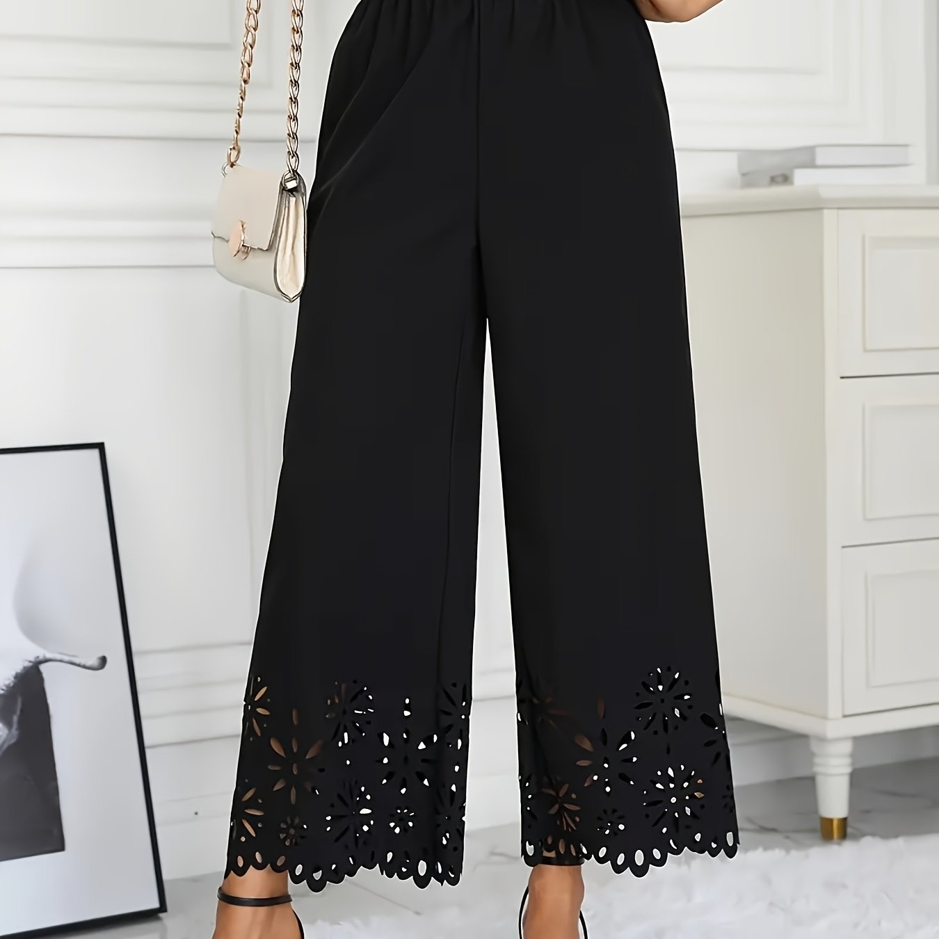 E-shop Damen Easy Wide-Leg Hose, elegante, schlanke, einfarbige Hosen, Frühling/Sommer/Herbst/