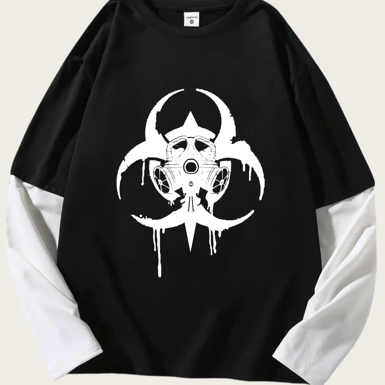 TEMU Men's Loose-fitting Casual Long-sleeve Round-neck T-shirt With A Biochemical Print Pattern, Style J1365, Versatile And Fashionable