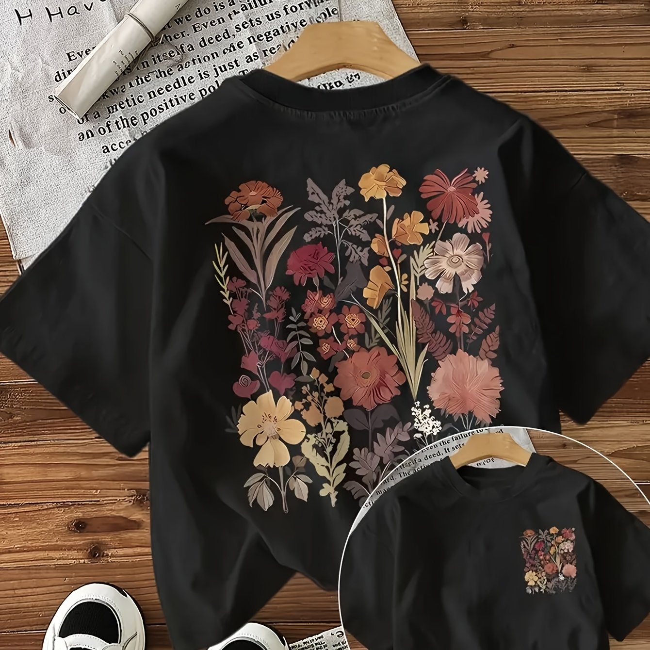 E-shop Damens Casual Kurzarm Rundhals-T-Shirt - Lebendiger Geometrischer Blumen-Druck, Halbtransparenter Bequemer Stoff, Maschinenwaschbar, Reguläre