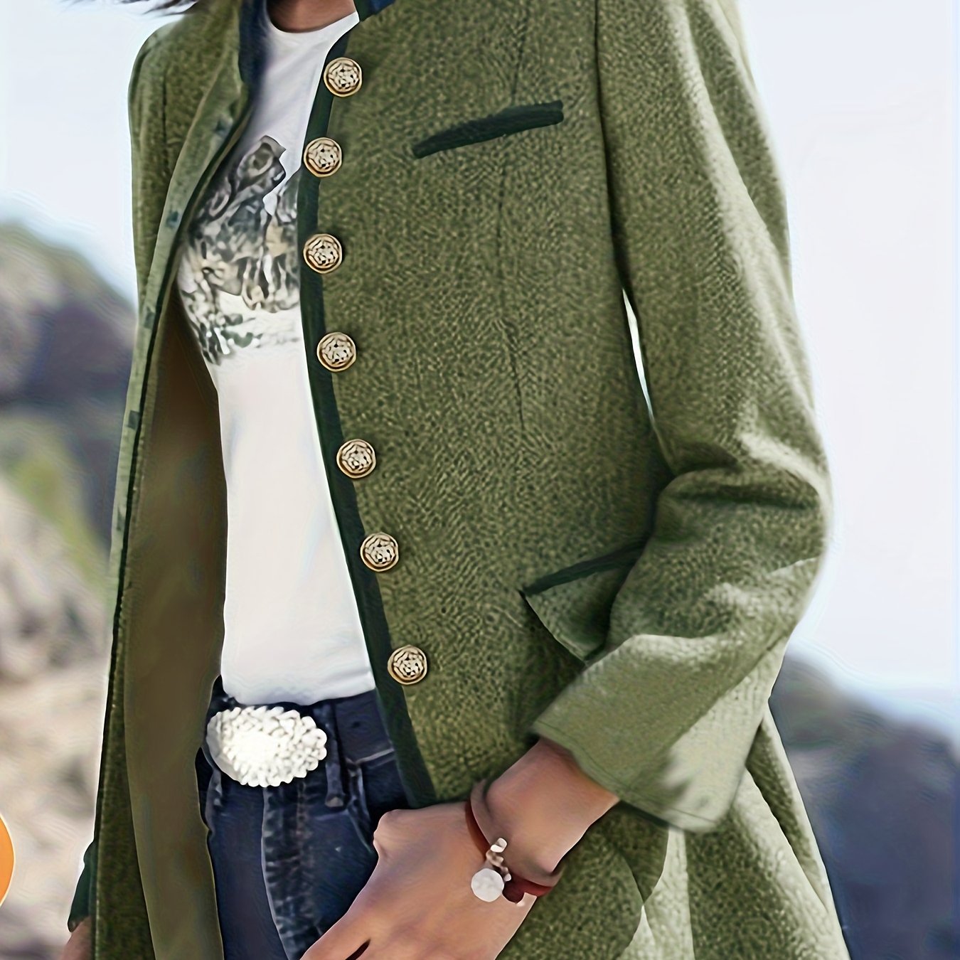 Casual Fashion Easy Retro Autumn Winter Warm Elegant Contrast Mid-length Coat Jacket, Suitable For Daily And Versatile Dressing