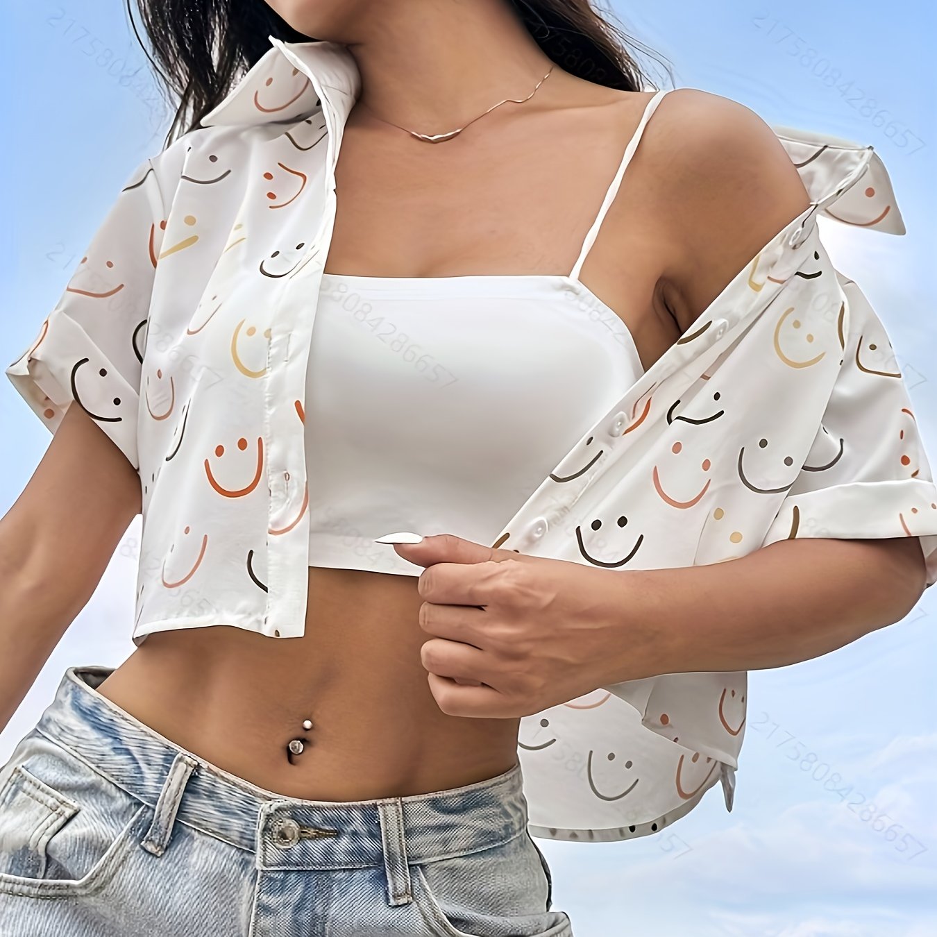 TEMU Chemise courte décontractée et ample pour femmes avec un imprimé élégant de