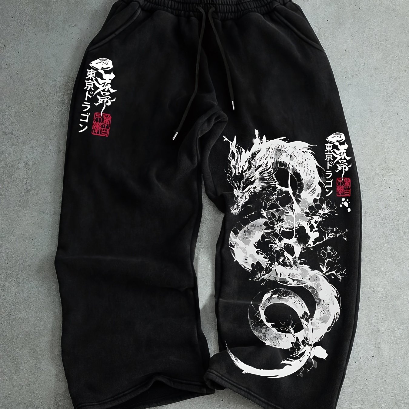 TEMU Pantalon Long de Sport Décontracté pour Homme, Pantalon de Jogging à Imprimé Motif de Tokyo, Pantalon Décontracté à Jambes Larges avec Cordon de