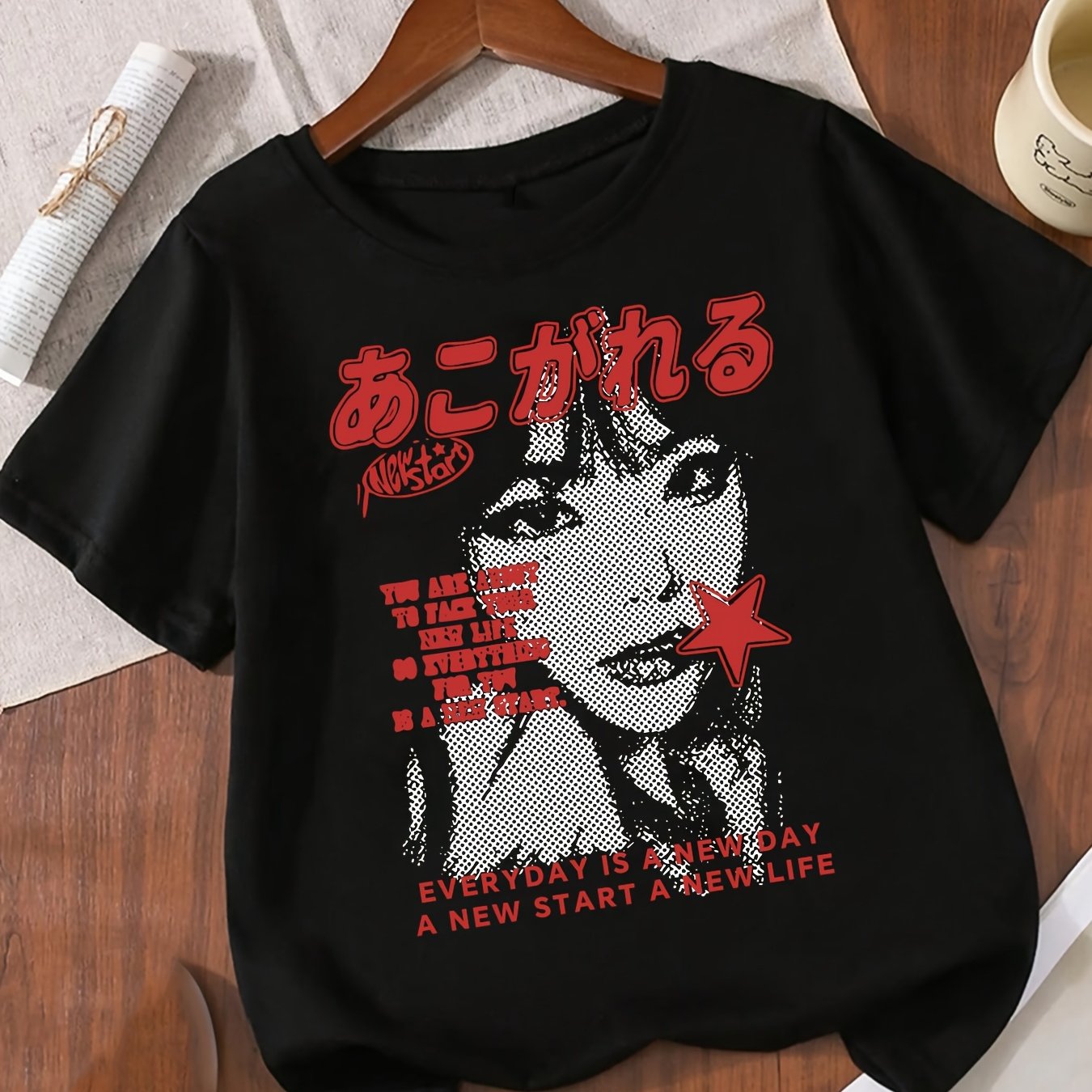 TEMU 2025 Clothing Girls' Medium To Large Size Loose Short Sleeve T-shirt
