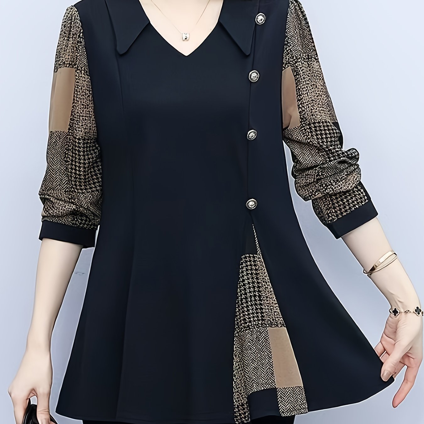 TEMU Haut à manches longues de style maman élégant pour femme, printemps et automne