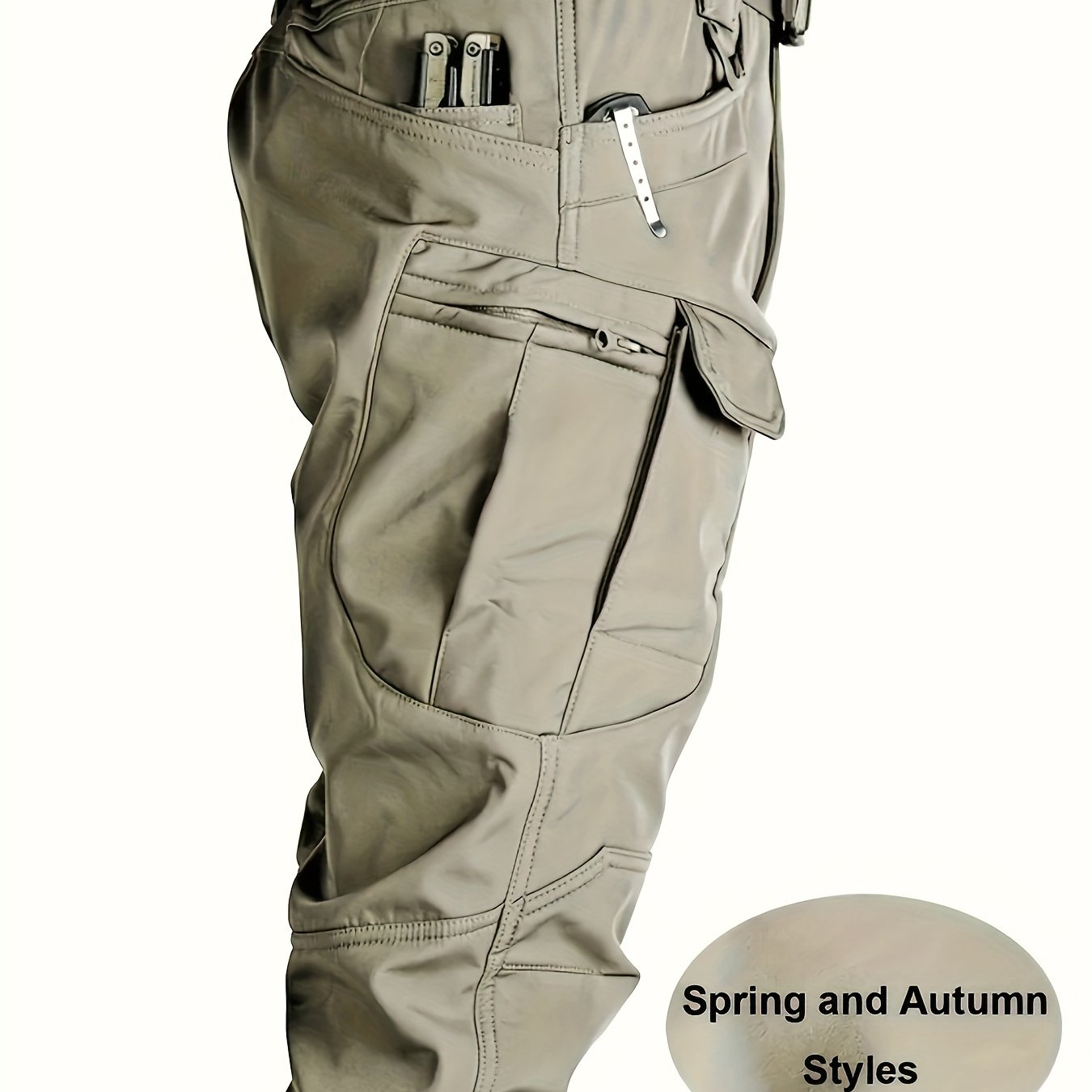 TEMU Men's Multi-pocket Cargo Pants - Stretch Breathable Fabric, Adjustable And Zippered | Machine Washable Regular Fit Soft Shell Trousers | Outdoor