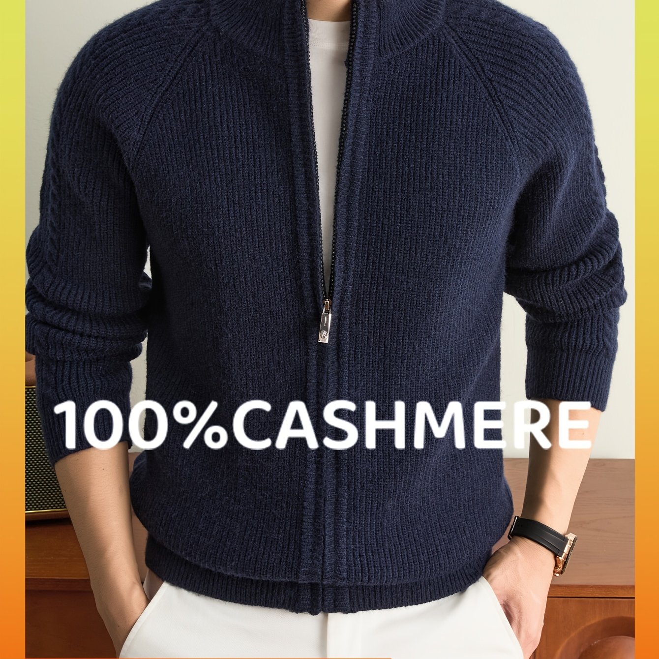 Image of 2026 New Arrival 100% Cashmere Sweater Knitwear Base Layer Soft And -friendly Fine Soft Mens Light -zip Cardigan Vertical Rib Drop Shoulder Jacket Autumn Winter Relaxed Daily