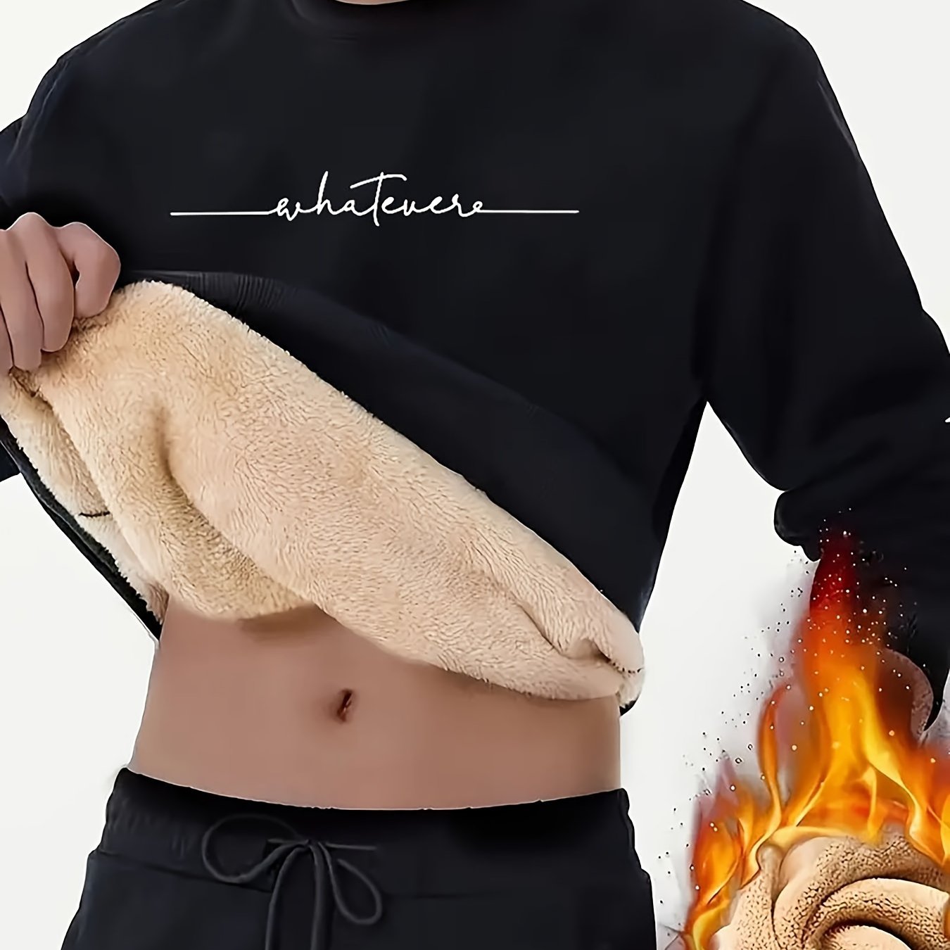 TEMU Men's Casual Crew Neck Sweatshirt With Fleece Lining - 100% Polyester Knit Fabric, Long Sleeve, Pullover Style With Pattern, Slight Stretch, Fall/winter Collection