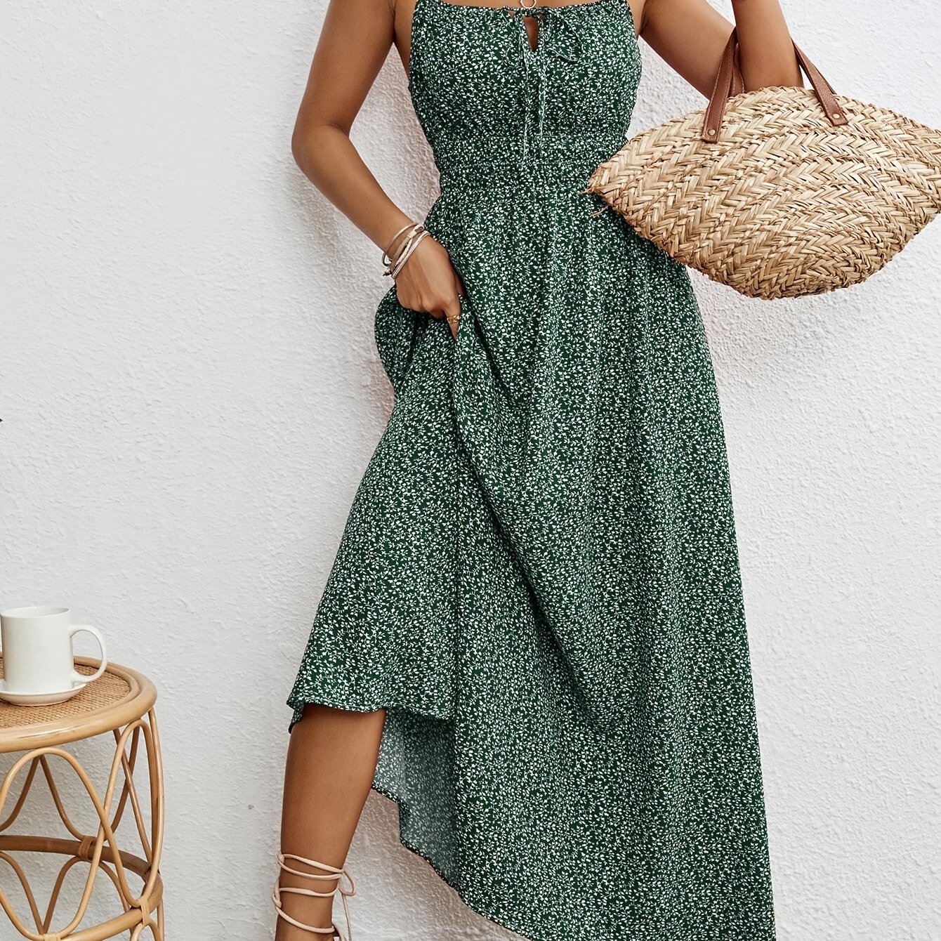 Women's Sleeveless Print Tie-detail Summer Dress