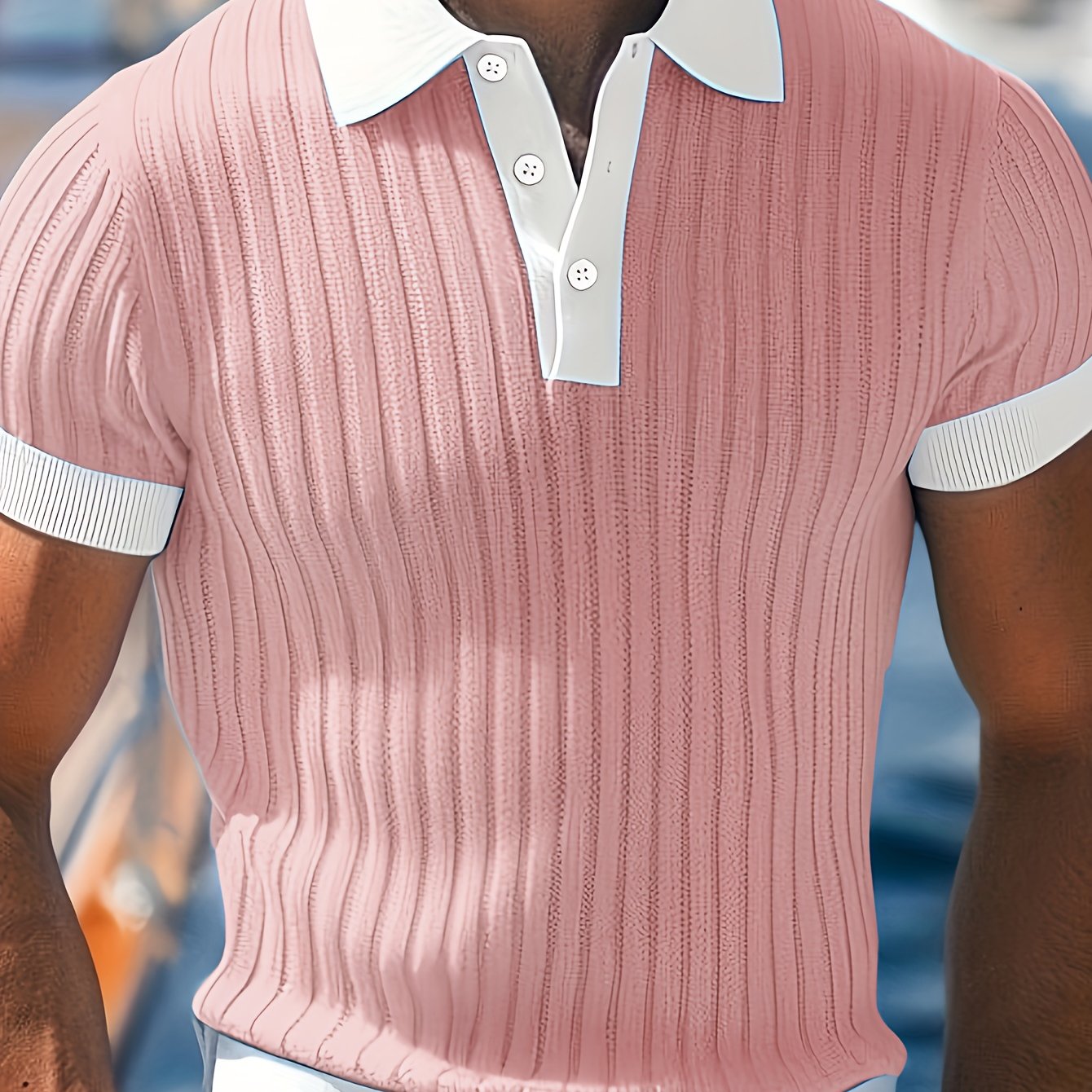E-shop [Shule Water OBM] Herren Pink Kurzarm Freizeit Polo Shirt, Strukturierter gerippter bequemer Stoff, Geeignet für Sommer, , Urlaub,