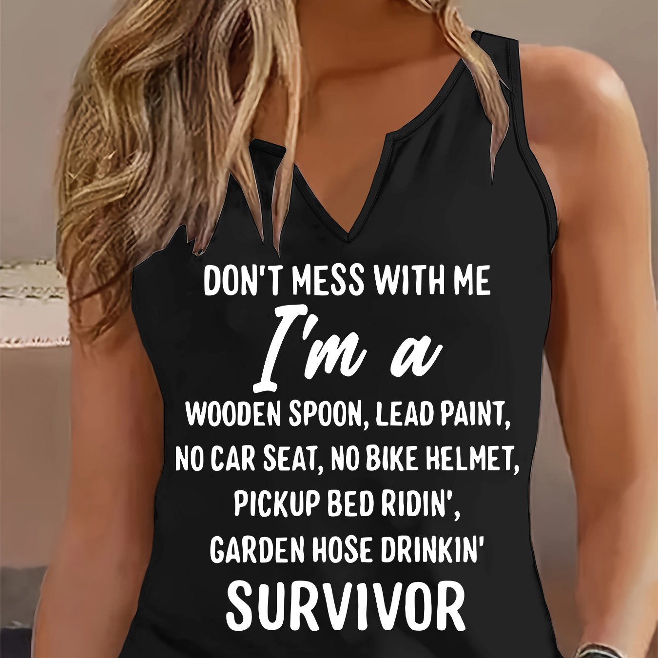 TEMU Fashionable Women's Tank Top With A Printed V-neck Design, Perfect For A Cool And Versatile Spring And