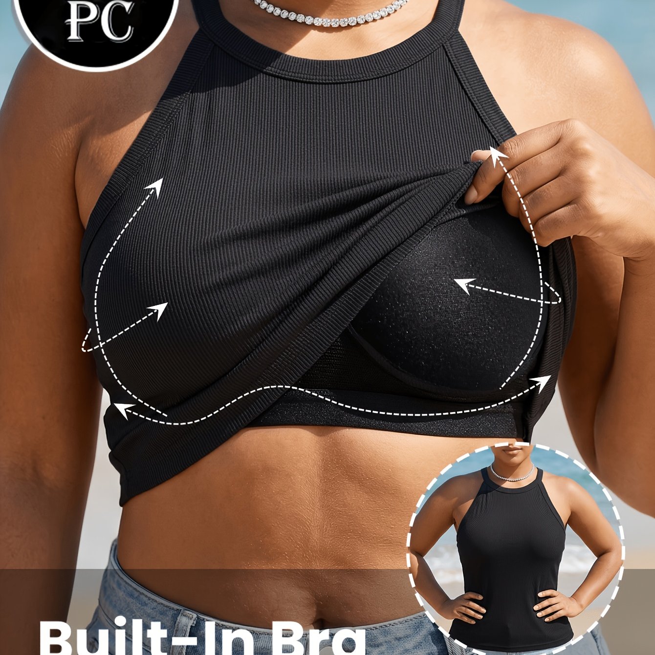 TEMU 1pc Soutien-gorge débardeur haltère grande taille pour femmes avec rembourrage, débardeur de base intégré couture pour femmes