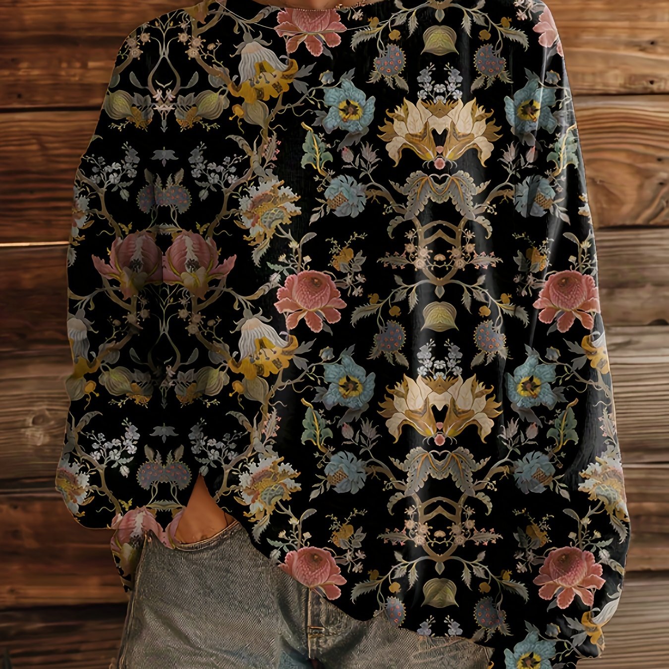 TEMU Plus Size, Women's Autumn/winter Vintage Round Neck Sweatshirt