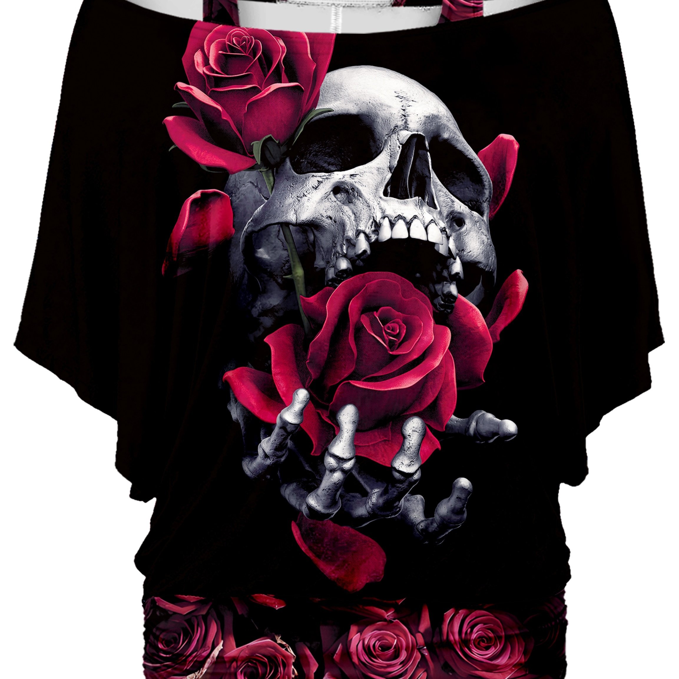 Women's Rose Skull Art Design 3d Printed T-shirt Halloween Cosplay Costumes, Halloween Gifts