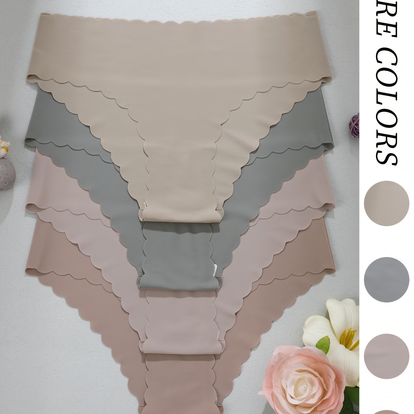 TEMU 4-pack - Solid Color Comfortable Breathable Women's Underwear, One-piece Wave Lace Women's Briefs, Straight Waistband Sports Fitness Women's