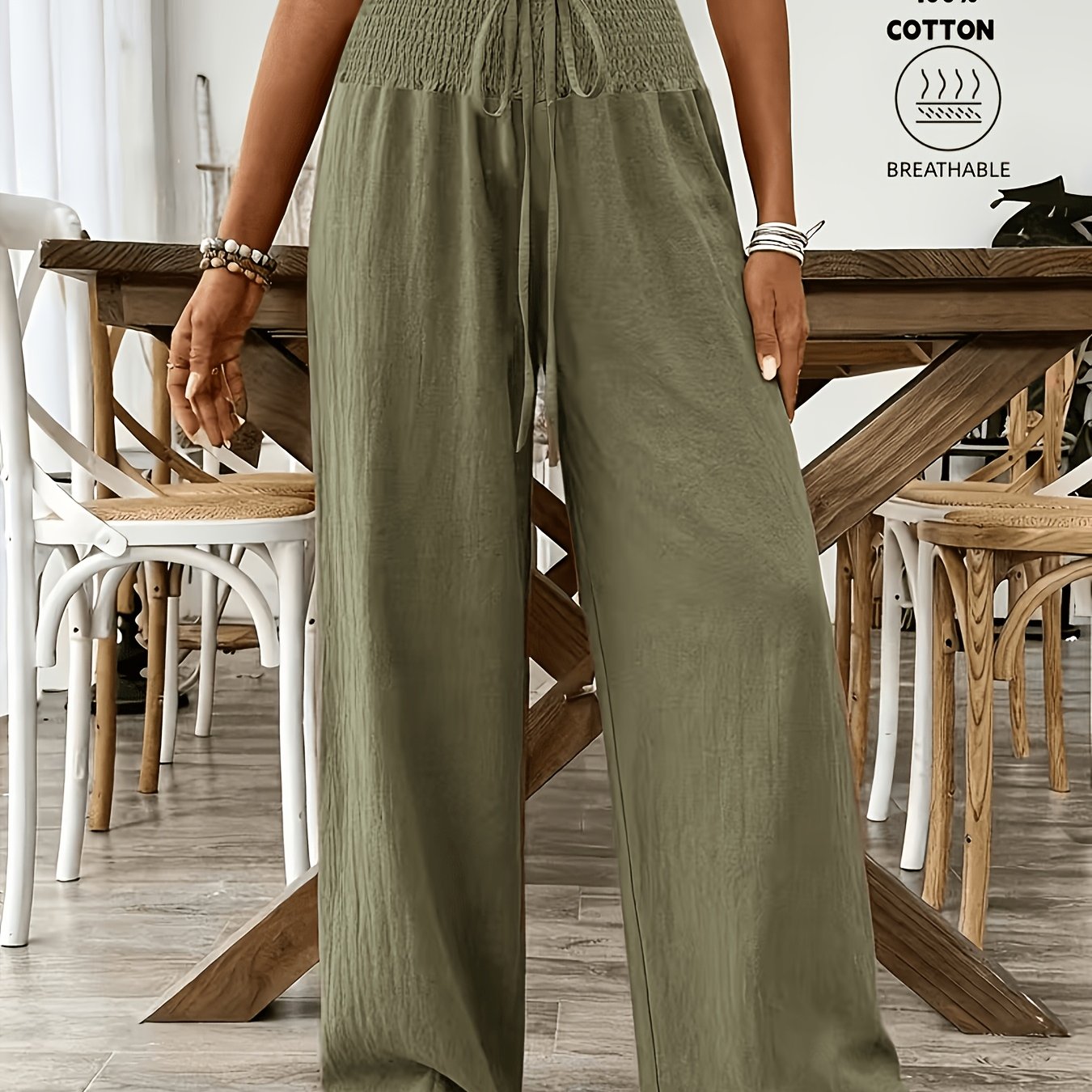 Women's Elegant Long Pants, 100%, Comfortable And Breathable, Suitable For Daily Wear And Vacation