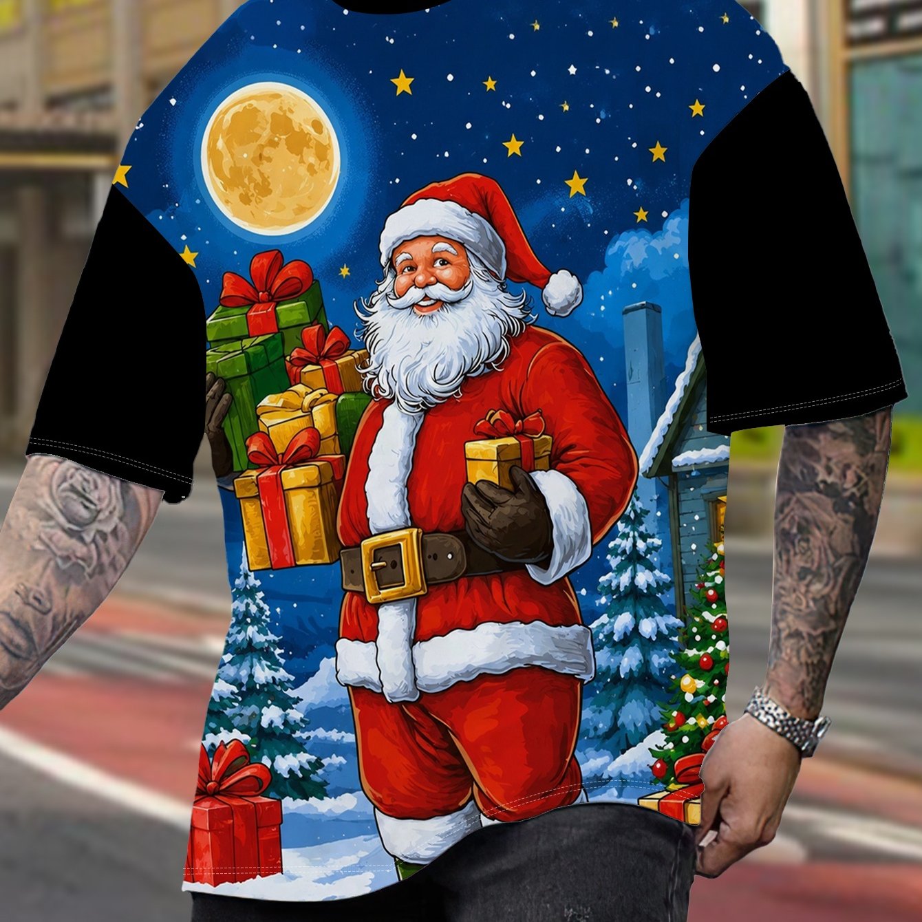 TEMU Christmas Plus Size Men's T-shirt Short Sleeve, Santa Claus Print Loose Top, Enlarged Size Men's Clothing, Holiday Casual Round Neck T-shirt,