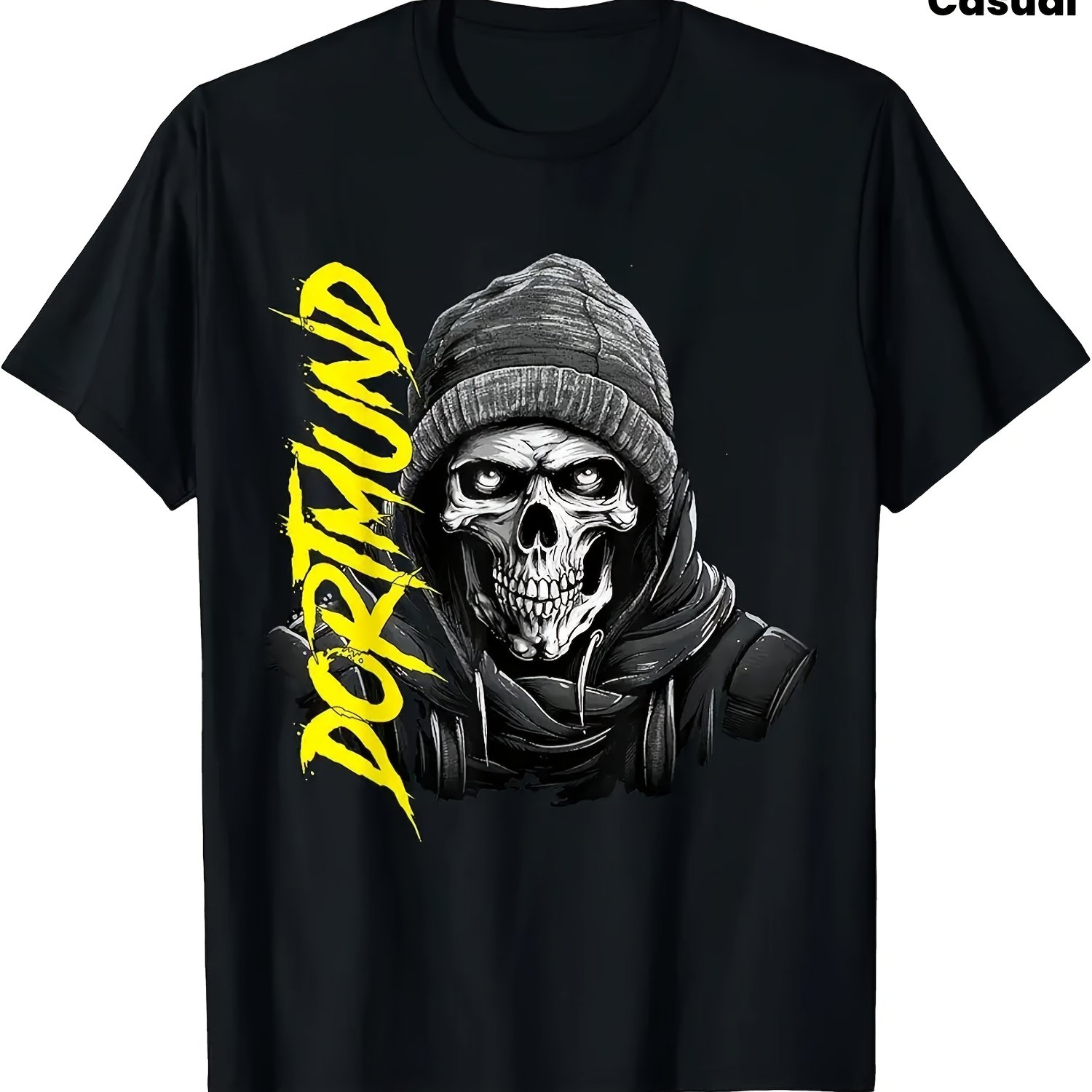 Image of Plus Size Men's Dortmund Design T-shirt | Black With Crew Neck, Stretch Fabric, Casual And Sports Style, Perfect For Occasions, Big And Tall