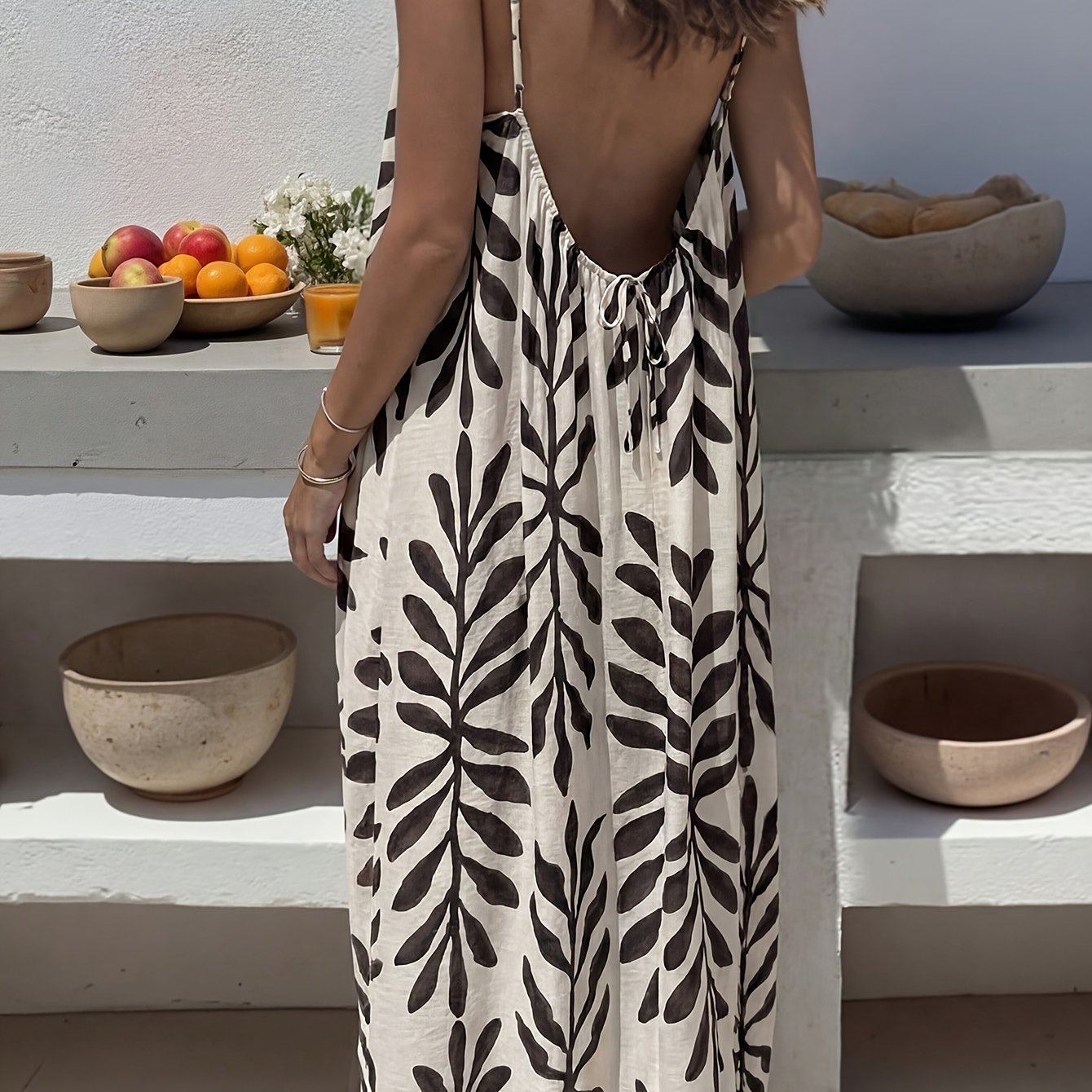 Image of Targeted Women's Loose Casual Sleeveless Backless Printed Vacation Dress, Spring/summer Party Elegant Beachwear