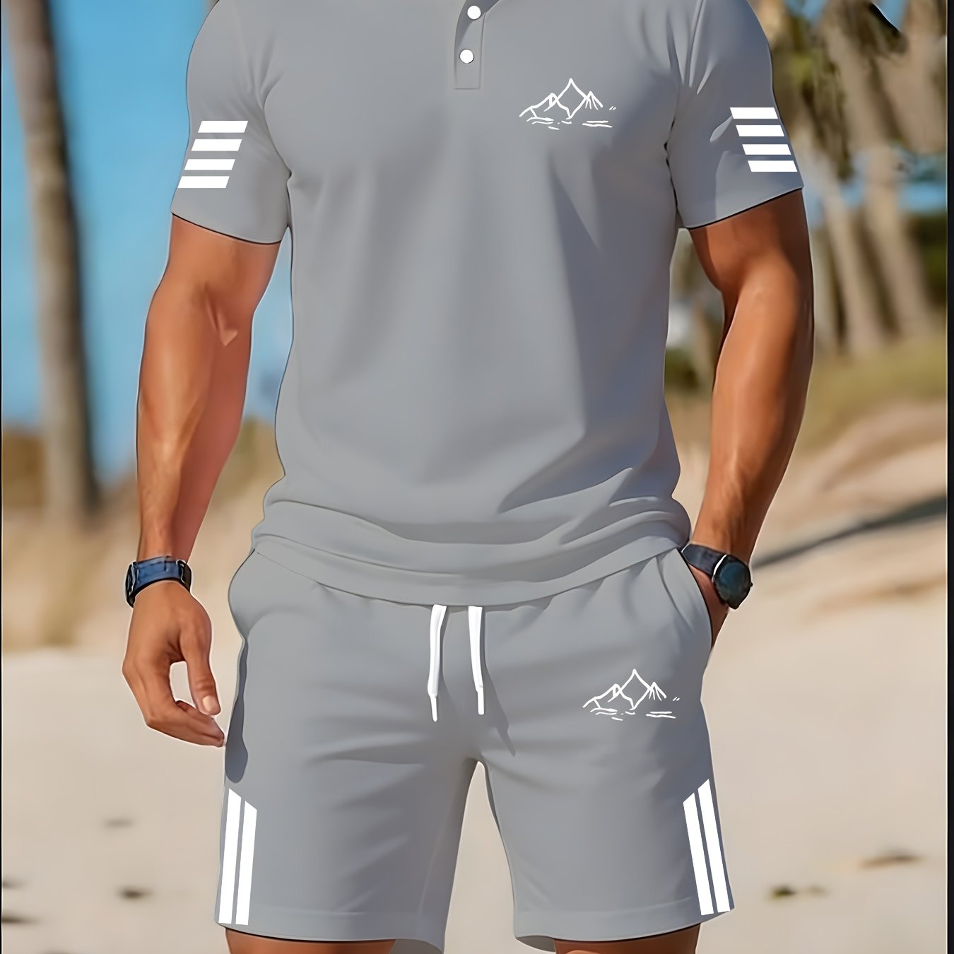 TEMU Men's Casual Shirt And Shorts Set, Professional And Comfortable Short-sleeve Set