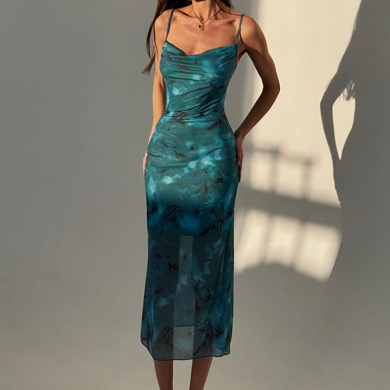 2025 Summer New Arrival Elegant Special Double-layer Mesh Spaghetti Strap Women's Midi Slim-fit Flattering Temperament Style High-end Niche Vacation Date Dress