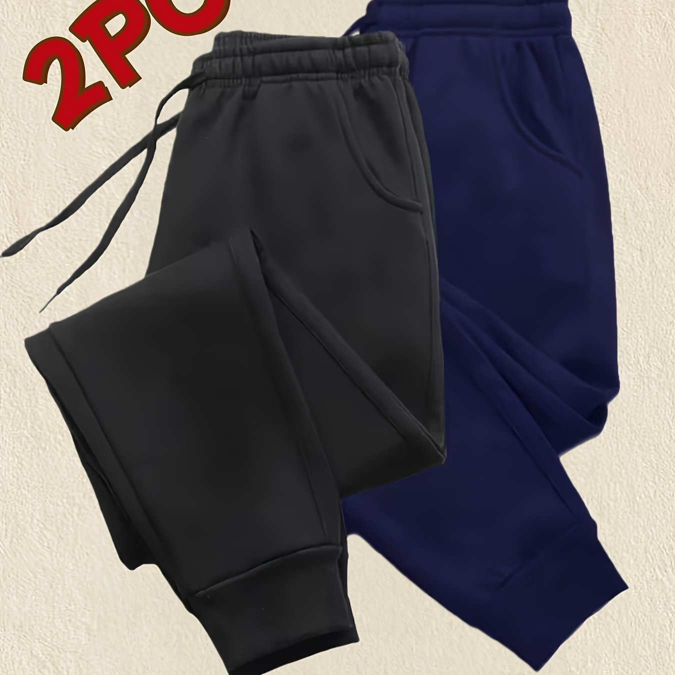 TEMU 2pcs Men's Casual Breathable Pants, Solid With Drawstring Pockets Sports Long Pants - Knit Fabric, Lightweight And Comfortable For Outdoor