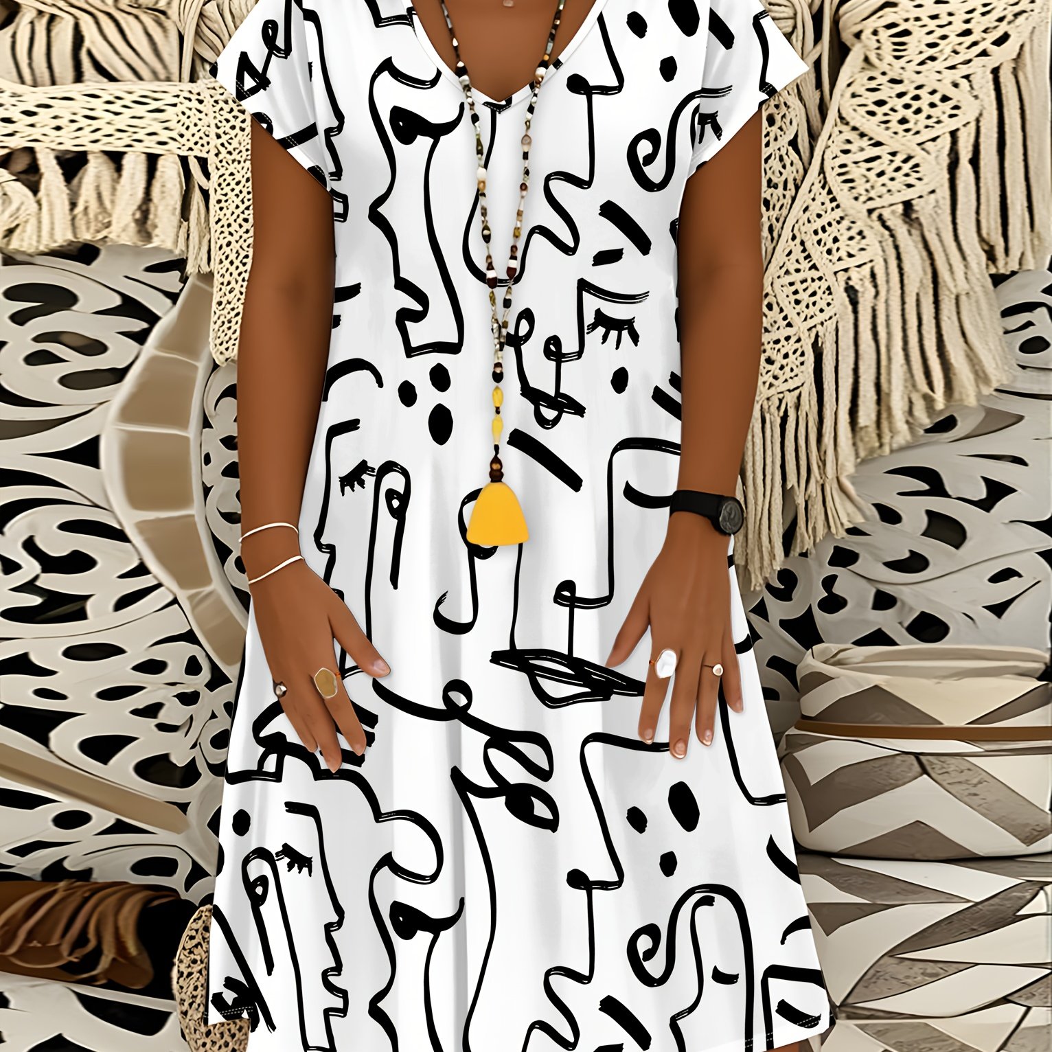Black And White Abstract Design Dress