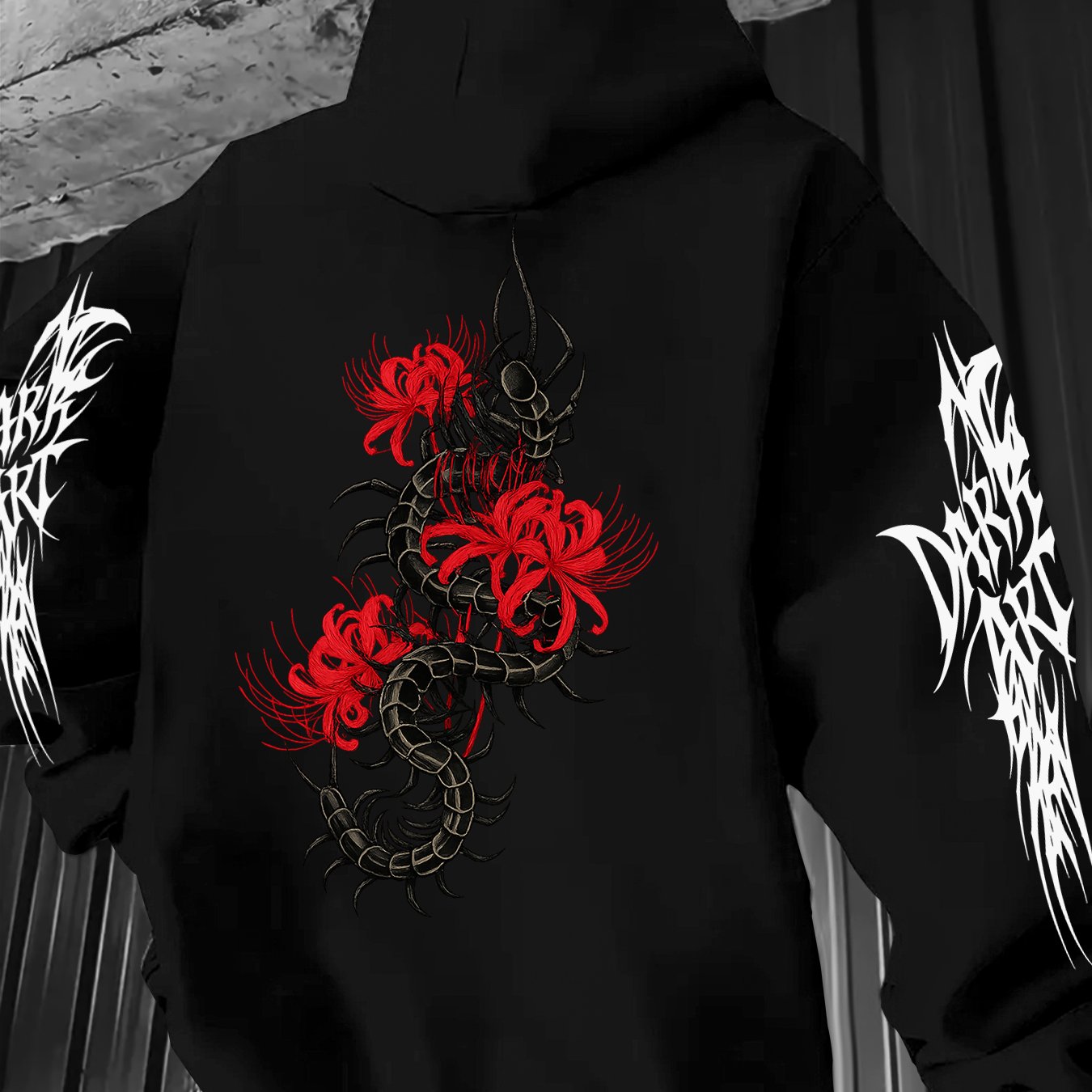 TEMU Dark Style Centipede Lycoris Radiata Hooded Sweatshirt New Hot Stamping Multi-picture Pattern Sweatshirt Men's Couple Plus Velvet Hoodie Casual