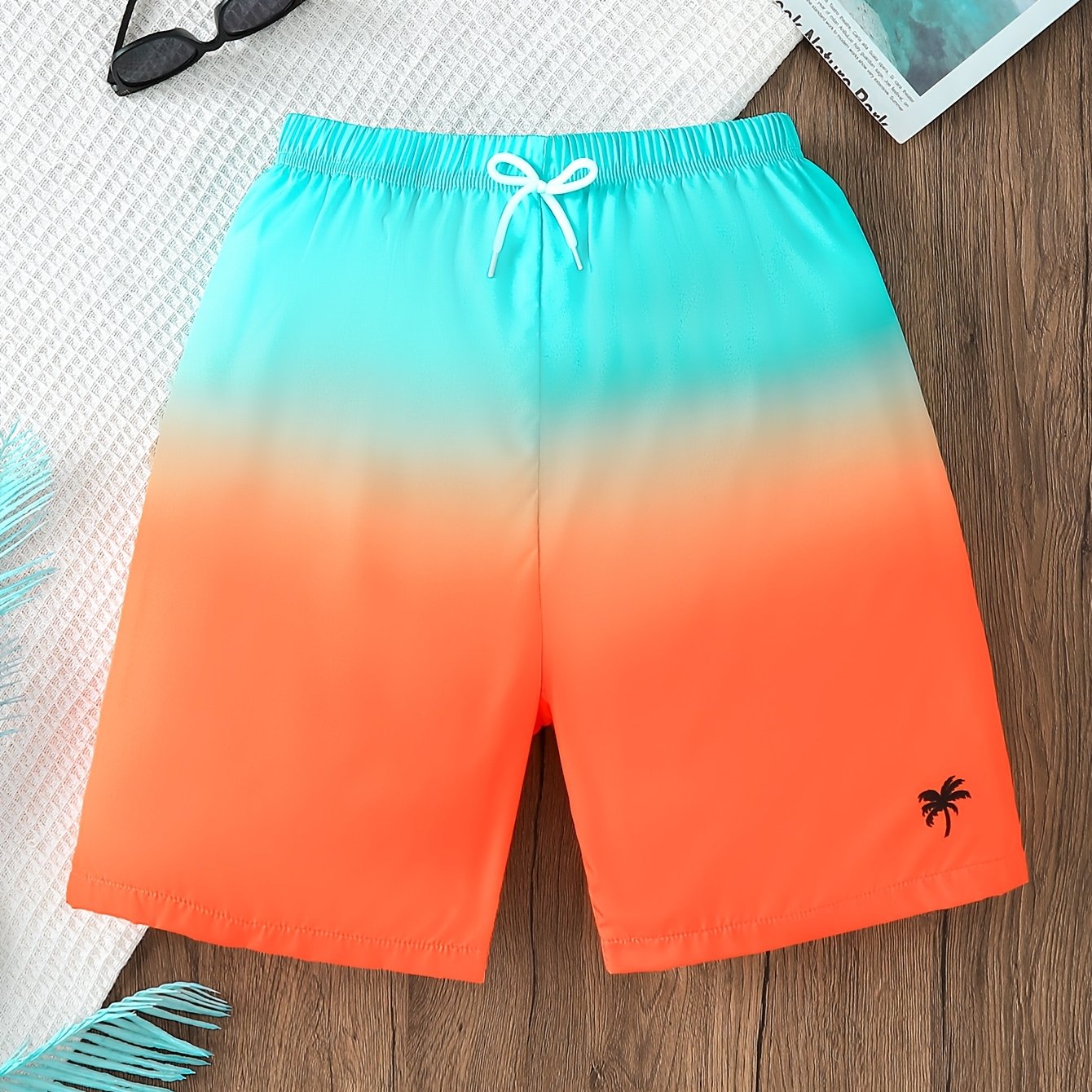 Teenage Boys' Swimming Beach Shorts; Stylish Gradient Beach Shorts; Boys' Quick-dry Swim Trunks, Perfect For Outdoor