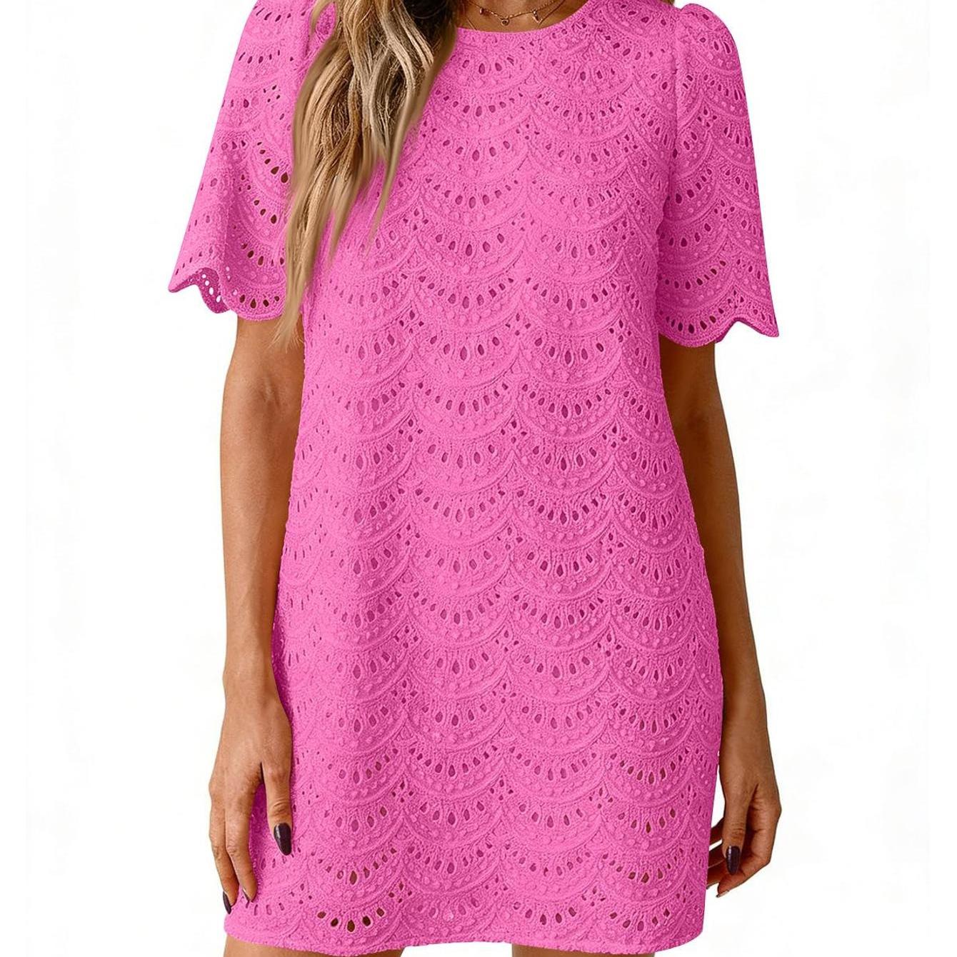 Women's Round Neck Mini Dress Casual Short Sleeve Dress