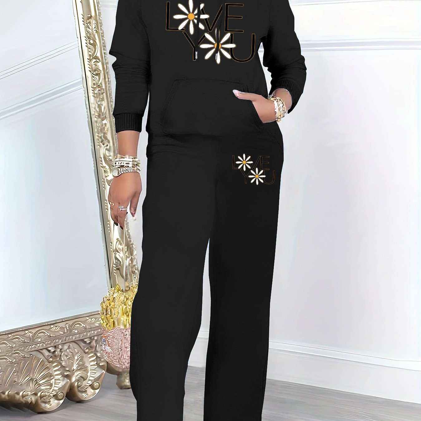 TEMU Graphic Print 2 Piece Set, Hoodie & Pants, Women's Clothing