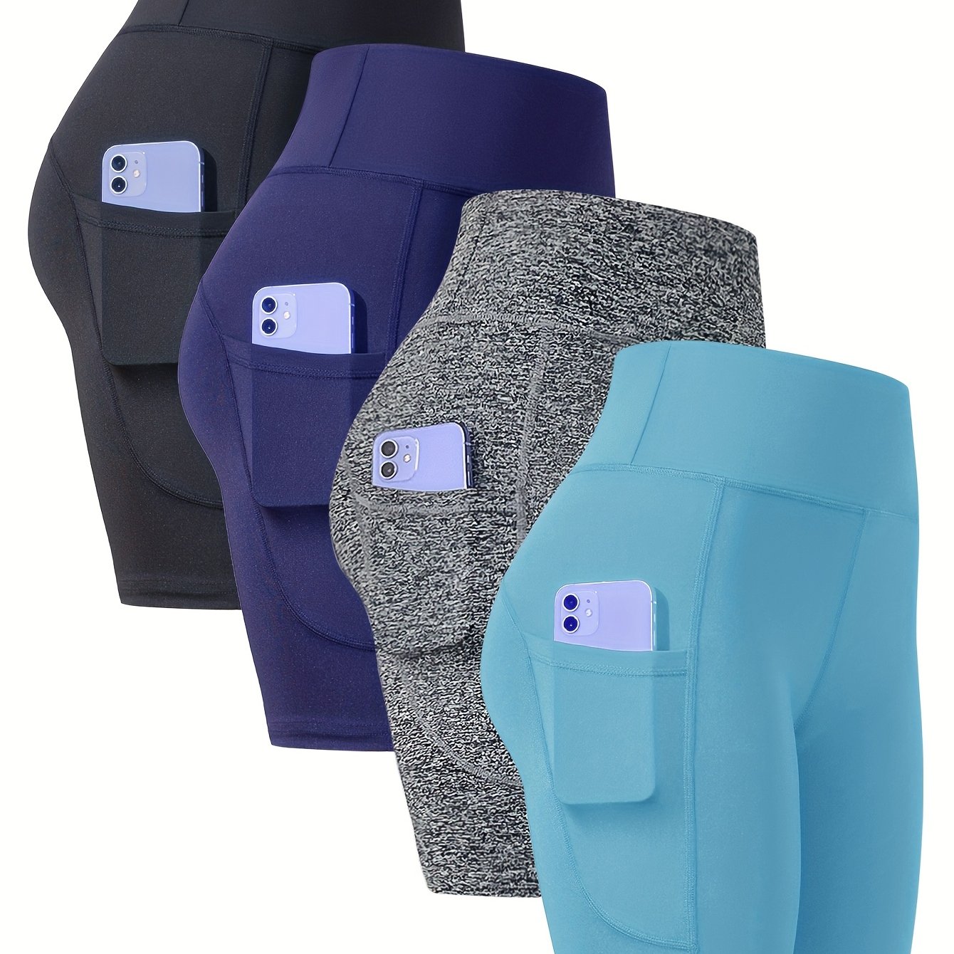 TEMU 4-pack Women's Athletic Shorts, Fashion Yoga Shorts, Fitness Outdoor Sports Shorts, Tummy Control Lift Tight Shorts, Comfortable Sweat-wicking