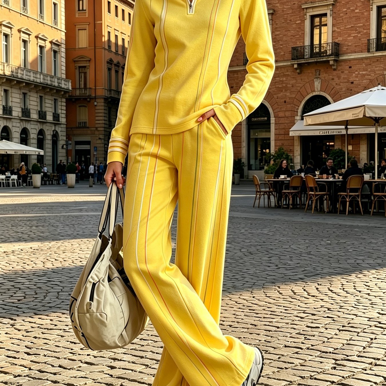 Image of 2pcs Set, Women's New Four-season Zipper Shirt And Casual Long Pants, Stylish And Versatile, Slightly Stretchy Fabric, Geometric , Suitable For Daily Commuting, Outdoor, And Casual Streetwear