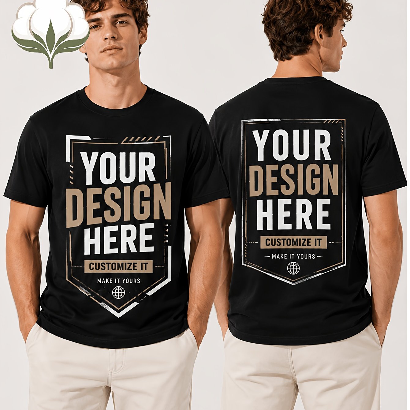 TEMU 2pcs Cotton Short-sleeve T-shirt, Comfortable, Skin-friendly, And Breathable Crew Neck Top, Customizable With Text, Images, And Logos, Suitable