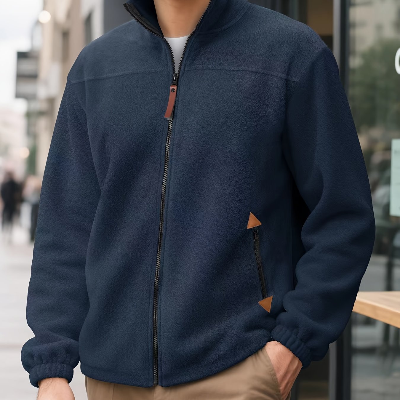 TEMU Nueva -Chaqueta de Forro Polar Sherpa para Hombre Otoño Invierno Cremallera para Exteriores Cuello Abrigo Top Suelta Cuello Cárdigan Abierto