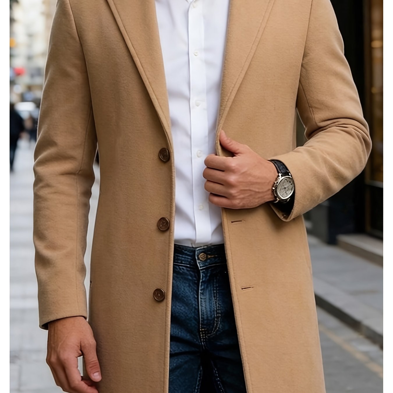 TEMU 2026 Men's Spring/autumn Trendy Mature, Stable, And Elegant Short Trench Coat For Outdoor Leisure, Simple Gatherings, , And Commuting,
