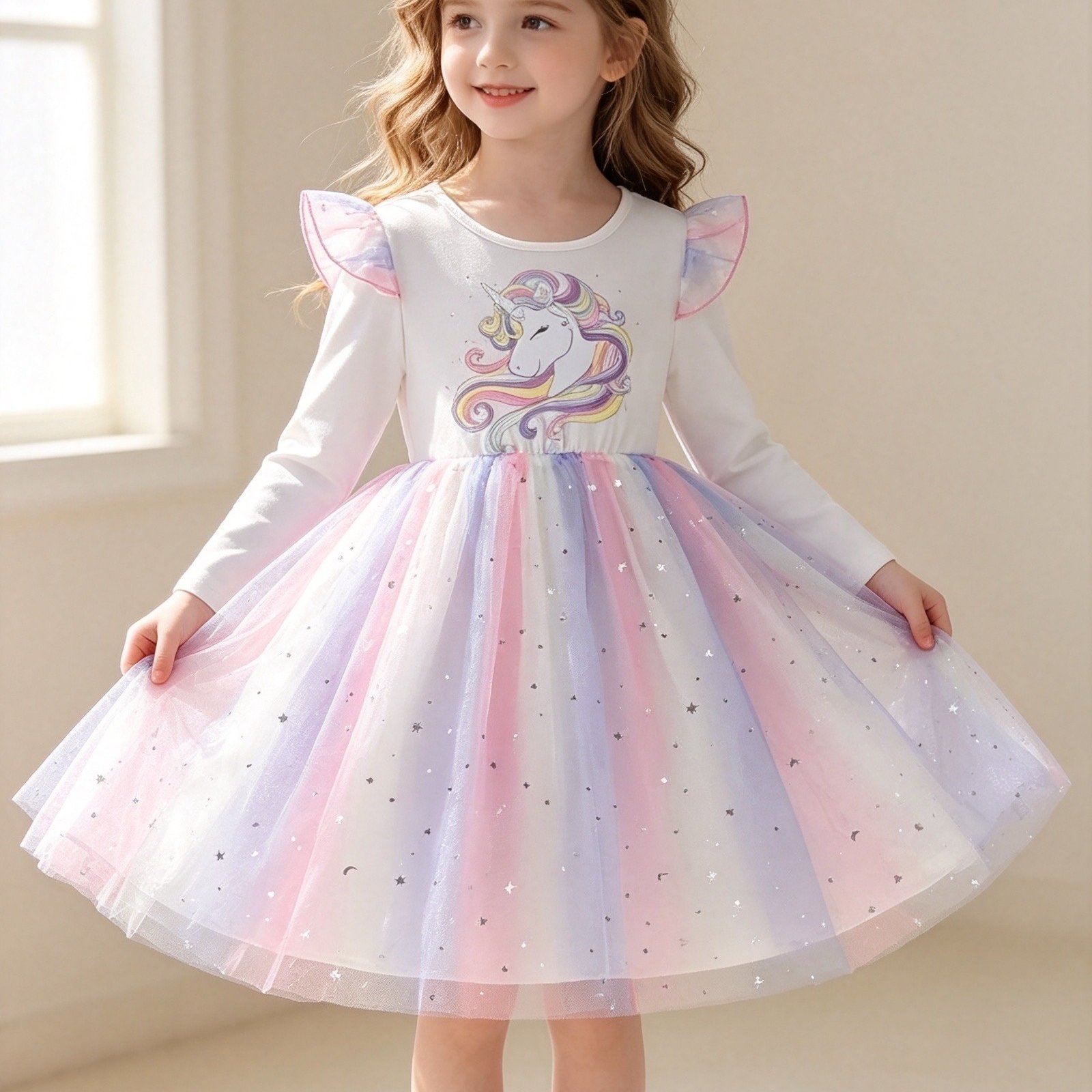 Image of 2025 ' Dress Long Sleeve Tulle Princess Dress Pony Elegant Girls' Dress