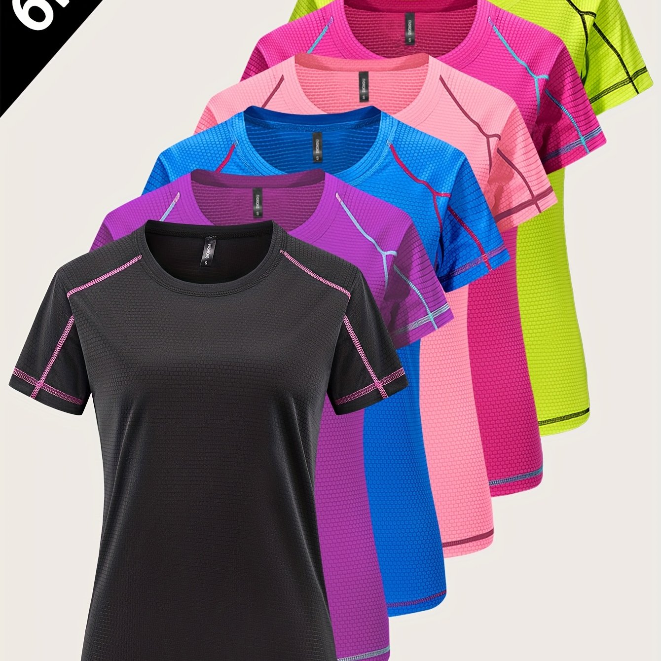 Image of 6pcs Women's Quick-dry Breathable Short-sleeve T-shirts - Solid Colors For Gym, Yoga & Running - Summer Workout Tees Suitable For Training, Fitness, Yoga - 6pcs Bulk Pack