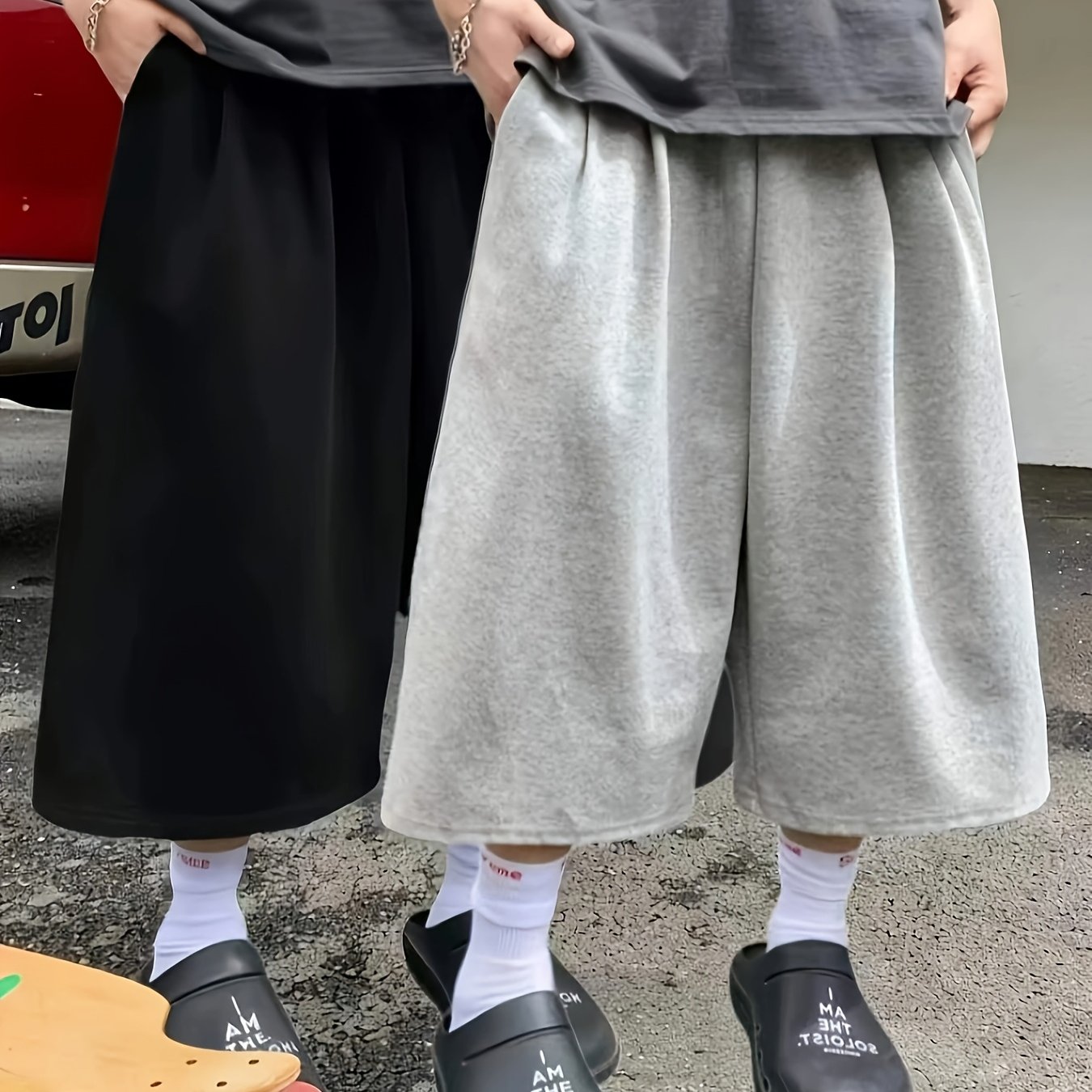 TEMU Pantalon Capri Unisexe pour Homme, Style , Longueur , Adapté au Skateboard, au Fitness et au Sport, Pantalon Mi-Long Style Hip-Hop Américain,
