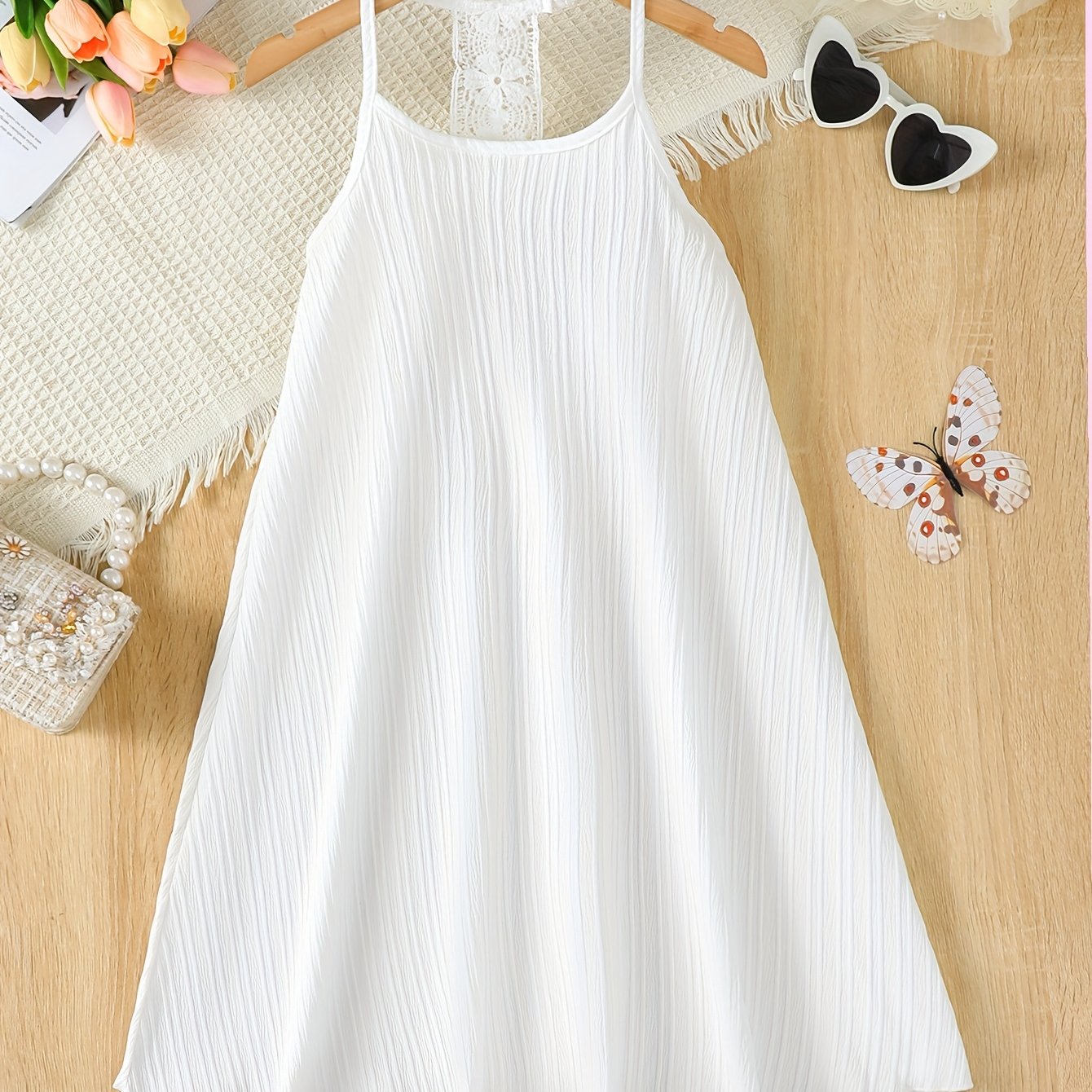 E-shop Kleid für Zwölfjährige Mädchen zur Hochzeit & Besonderen Anlässen - Ärmelloses Spitzenbesetztes A-Linien-Knielanges Sommerkleid mit Hängendem