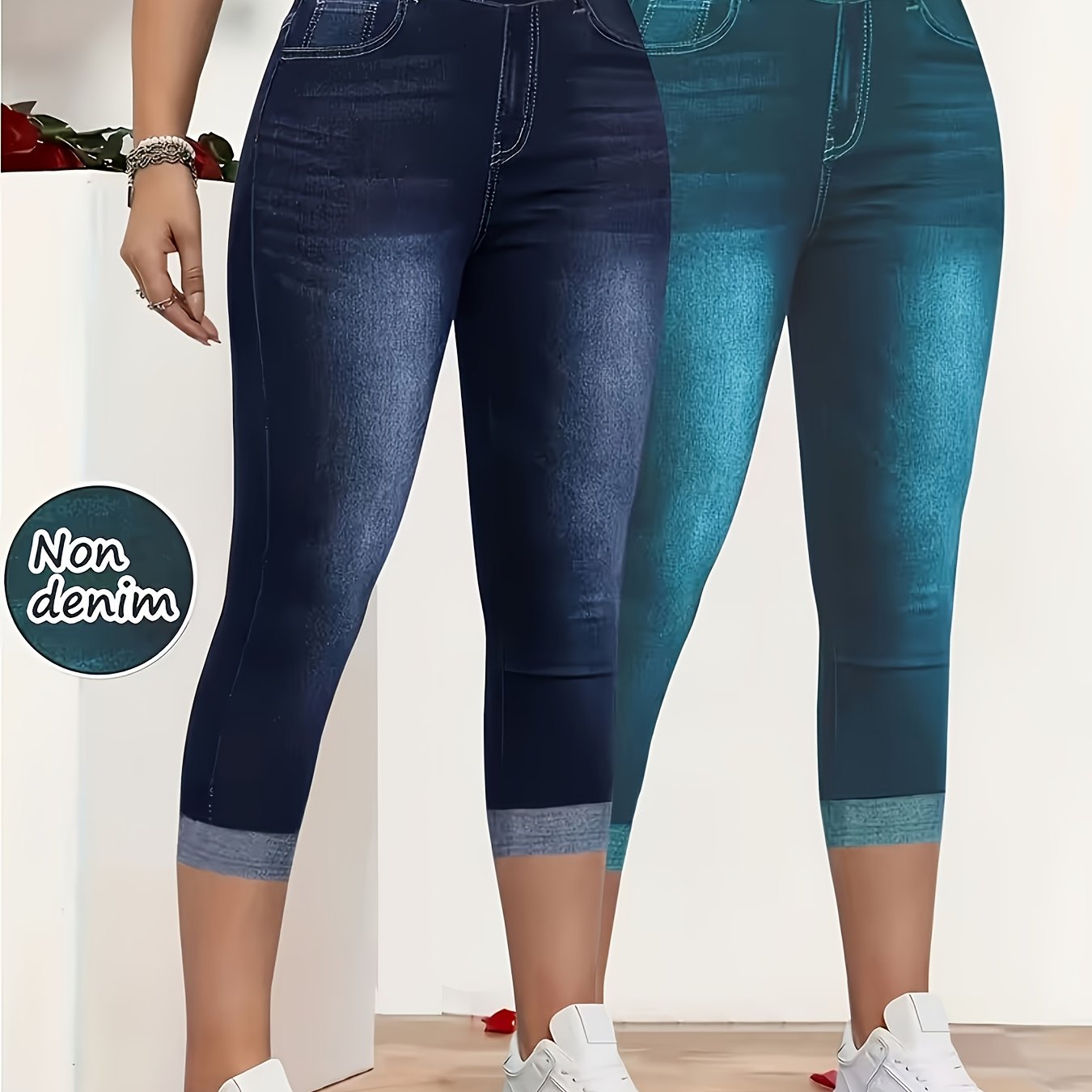 TEMU Plus Size, 2pcs Of Women's Slim-fit Printed Leggings With Elasticated Legs; The Whole Body Is Printed, Suitable For Spring And Summer Wear,