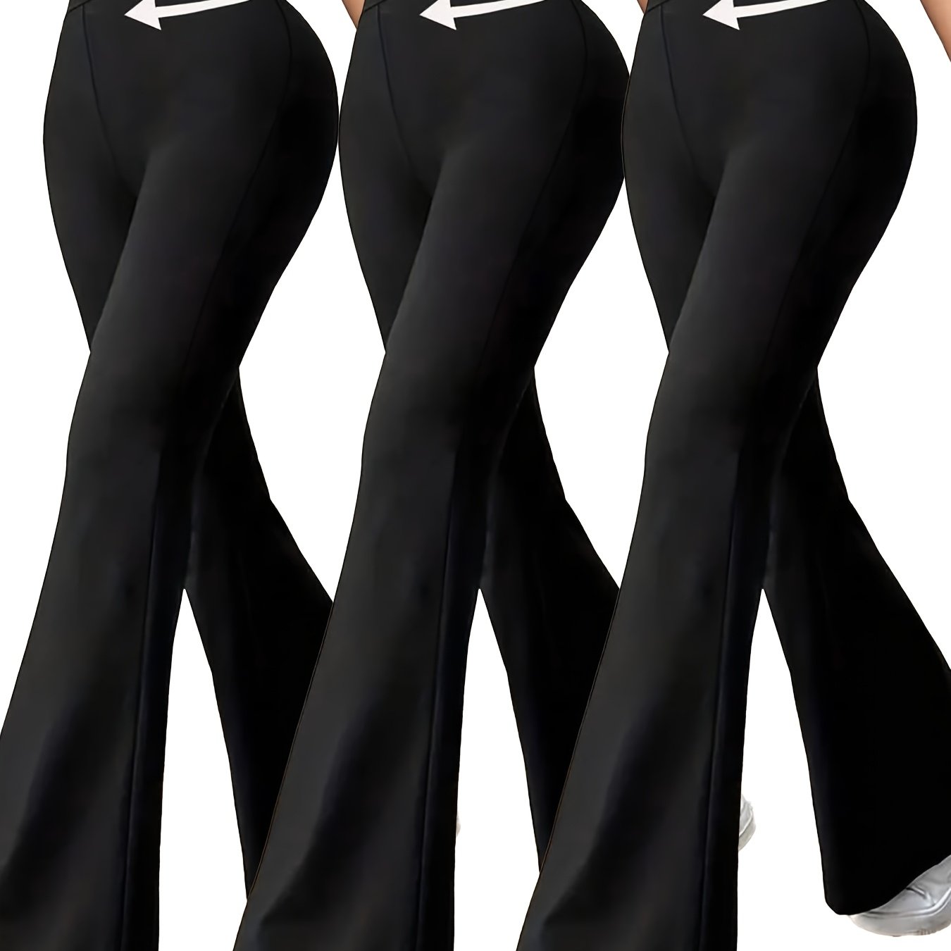 TEMU 3 Pairs Of Women's High-waisted Black Flared Pants, Slim-fit Stretchy Comfortable Casual Trousers, Suitable For Dancing And, Outerwear Leisure