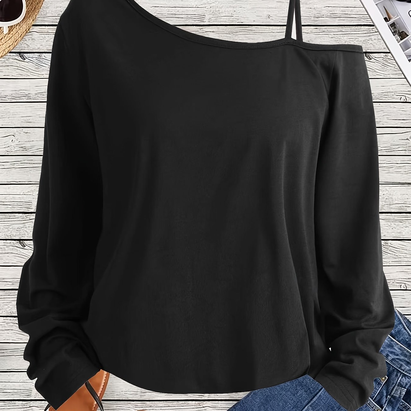 TEMU 1pc Women' Black Relaxed Style Notched Lapel Long Sleeve Top, Soft And Comfortable Casual Sporty Elegant Party Wear, Easy-style For Spring,